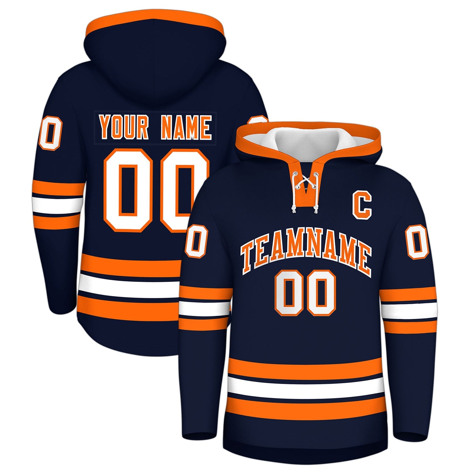 Custom Hockey Hoodie Jersey Navy Orange Classic Style for Men&Youth