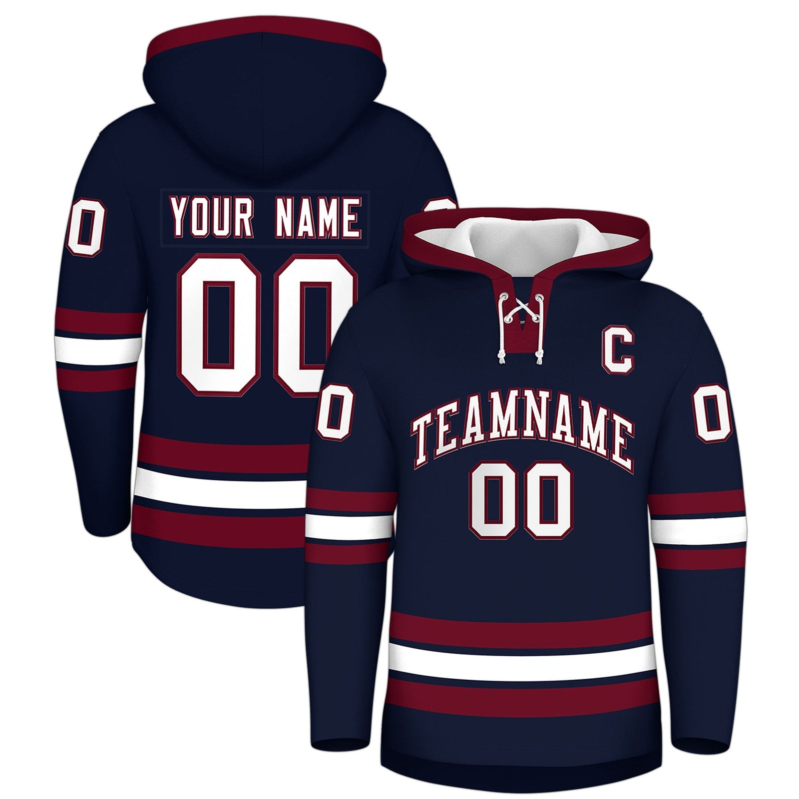 Custom Hockey Hoodie Jersey Navy Crimson Classic Style Add Name,Number & Logo