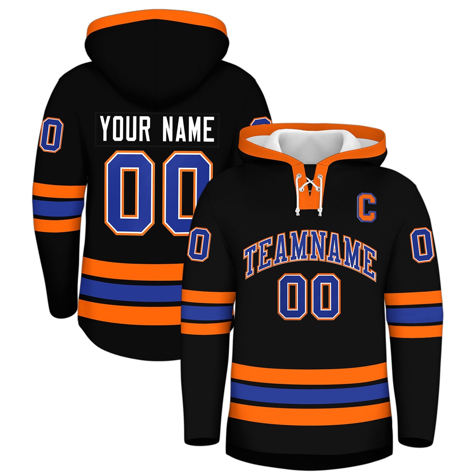 Custom Hockey Hoodie Jersey Black Orange Classic Style for Men&Youth