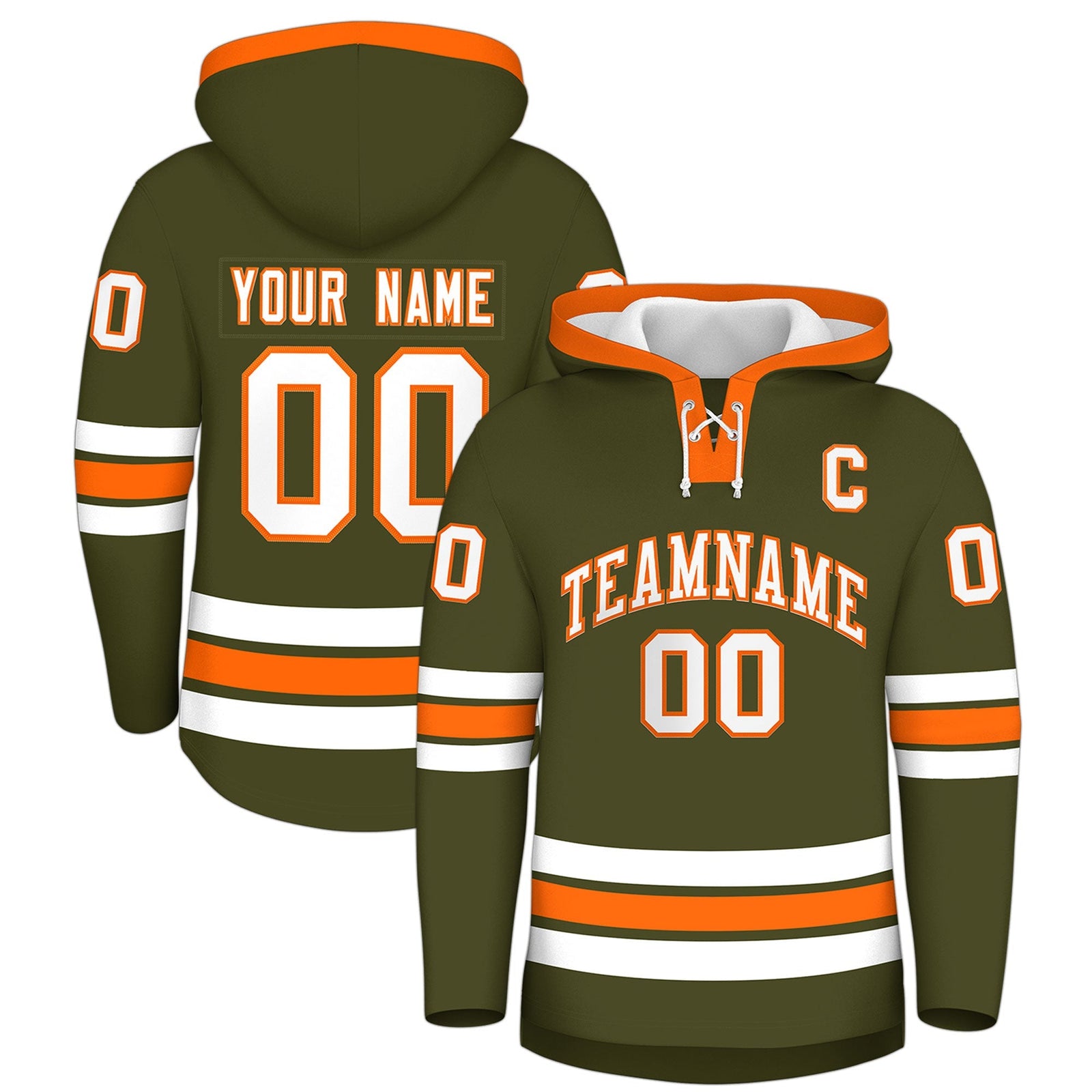 Custom Hockey Hoodie Jersey Olive Orange Classic Style for Men&Youth