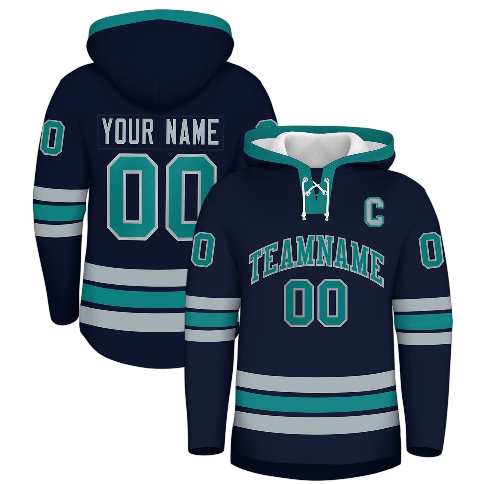 Custom Hockey Hoodie Jersey Navy Teal Classic Style for Men&Youth