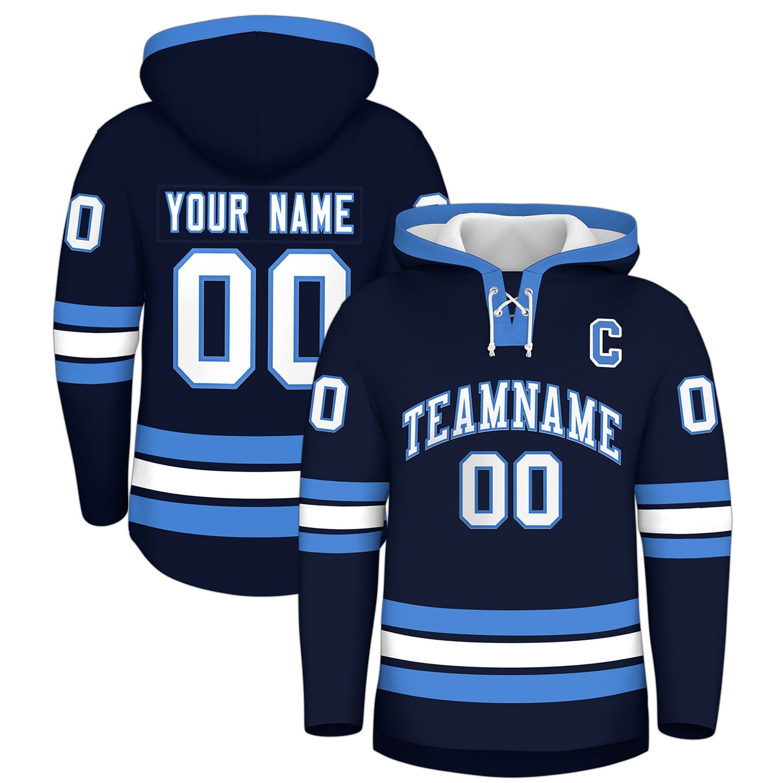 Custom Hockey Hoodie Jersey Navy Powder Blue Classic Style for Men&Youth