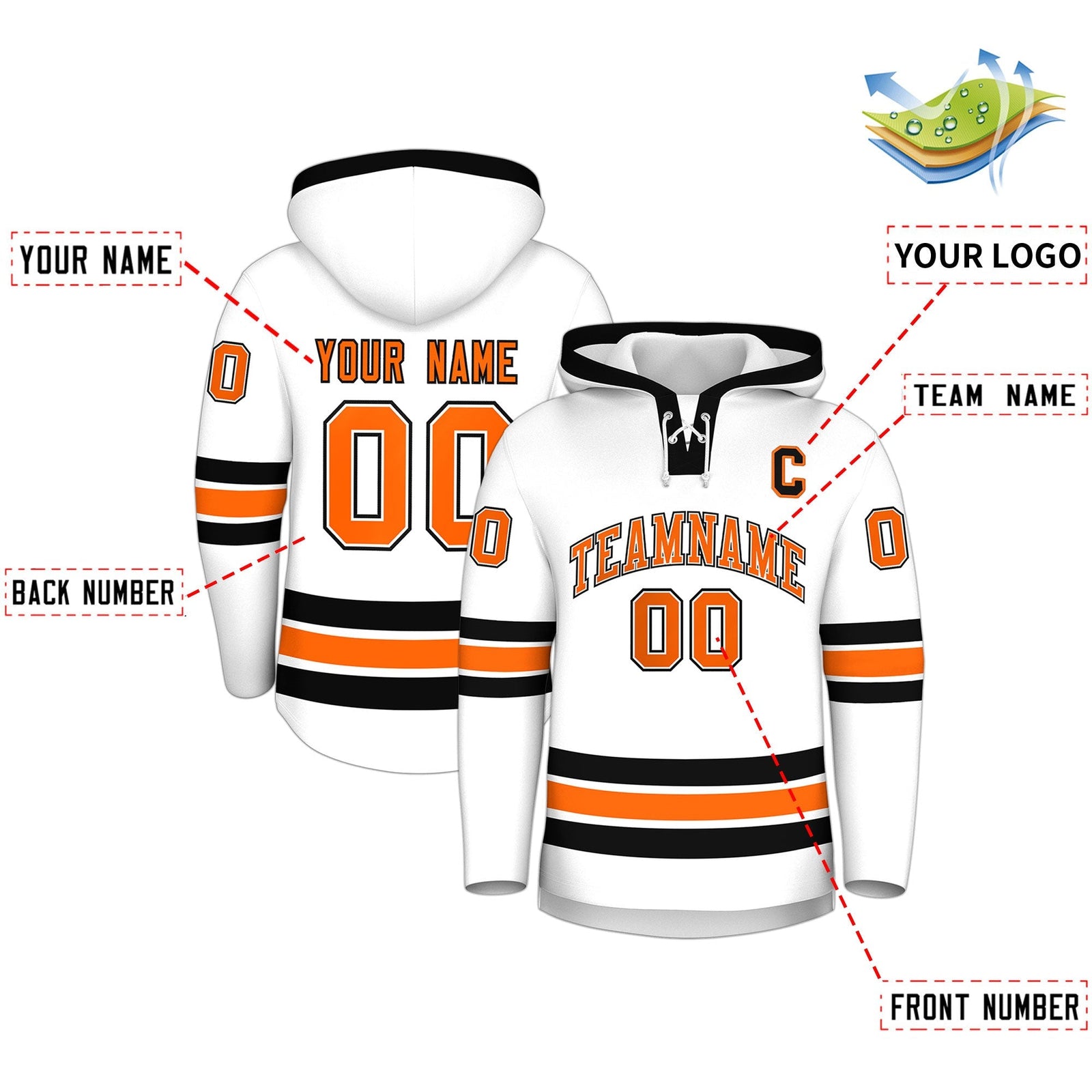 Custom Hockey Hoodie Jersey White Black Classic Style for Men&Youth
