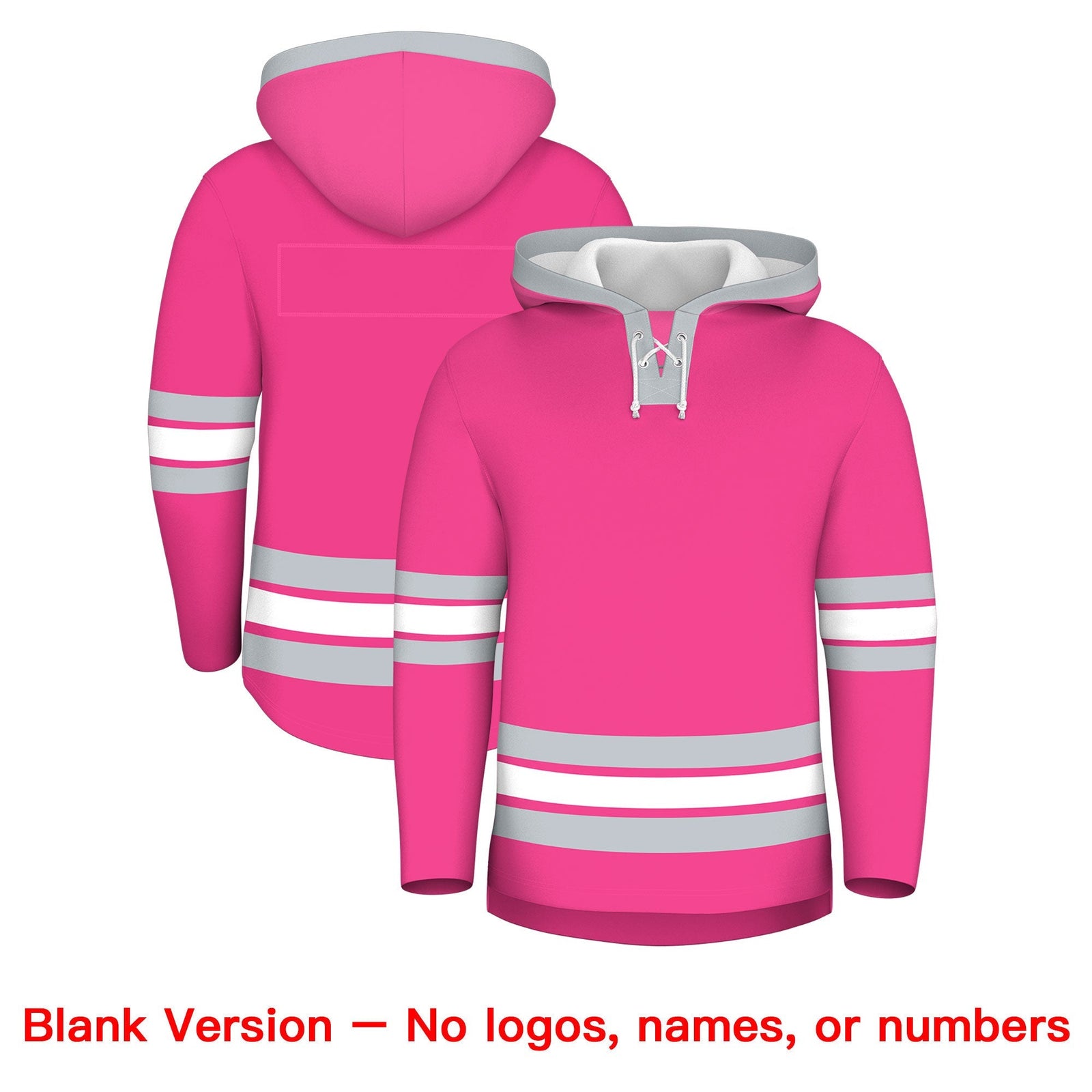 Custom Hockey Hoodie Jersey Pink Silver Classic Style Add Name,Number & Logo