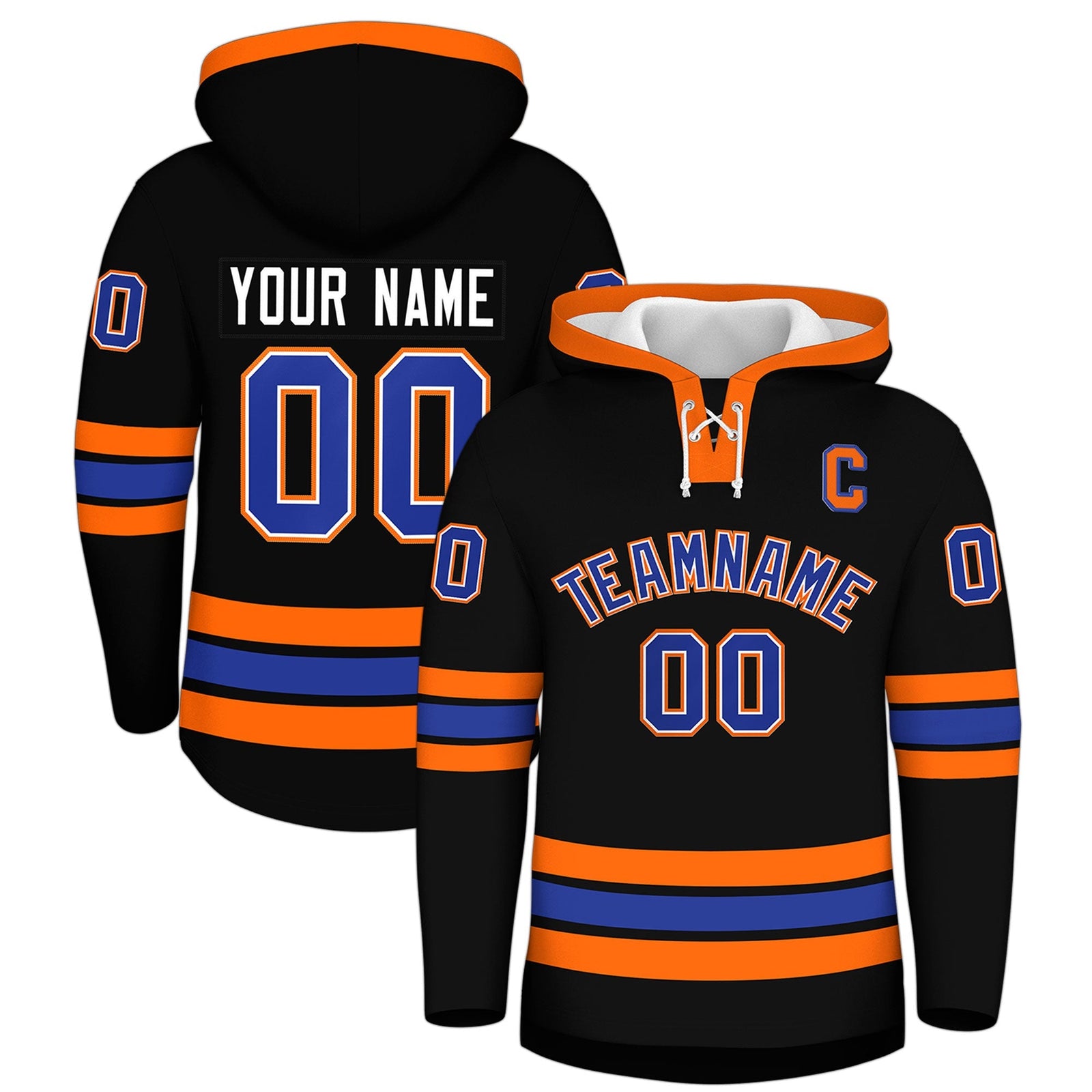 Custom Hockey Hoodie Jersey Black Orange Classic Style for Men&Youth