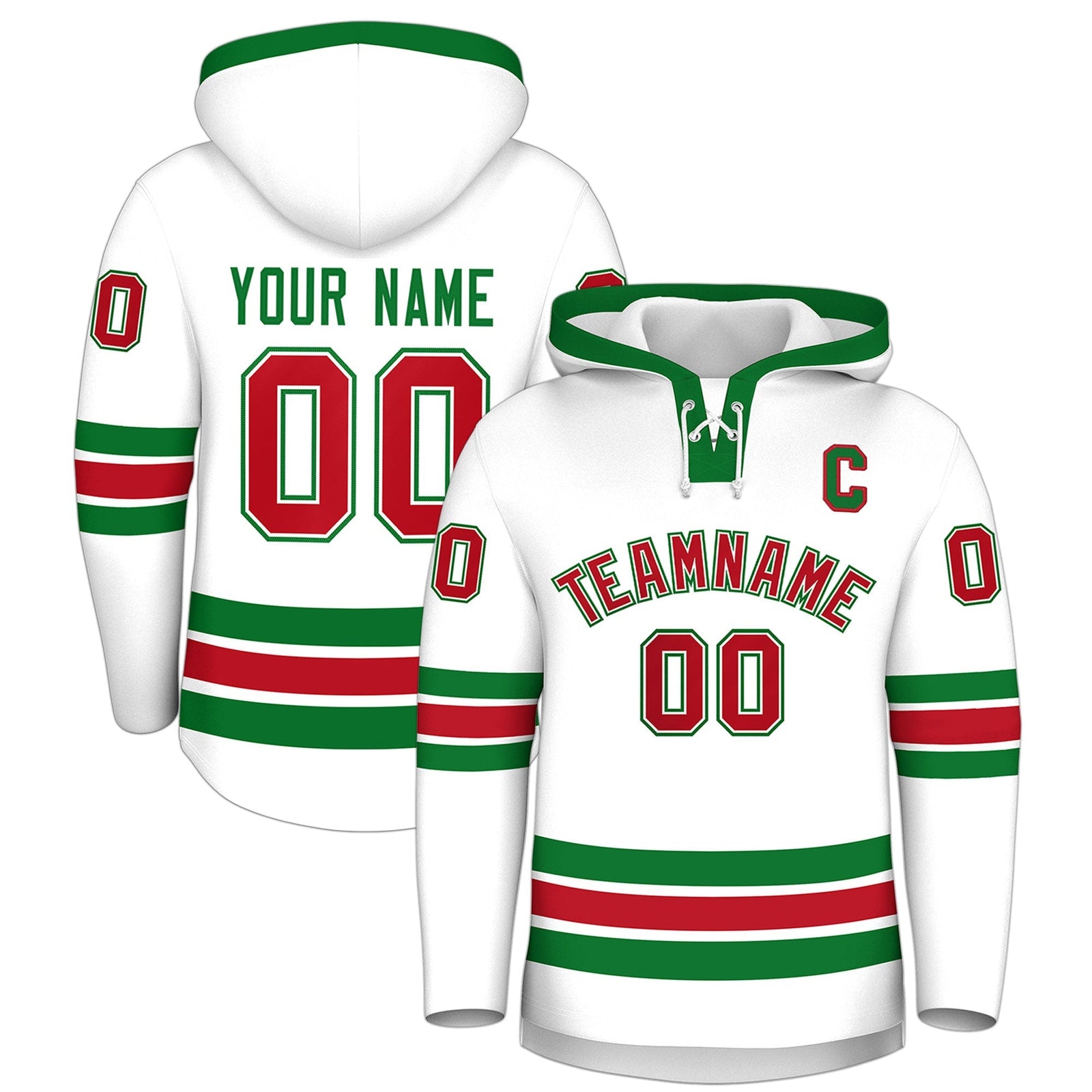 Custom Hockey Hoodie Jersey White Kelly Green Classic Style Add Name,Number & Logo