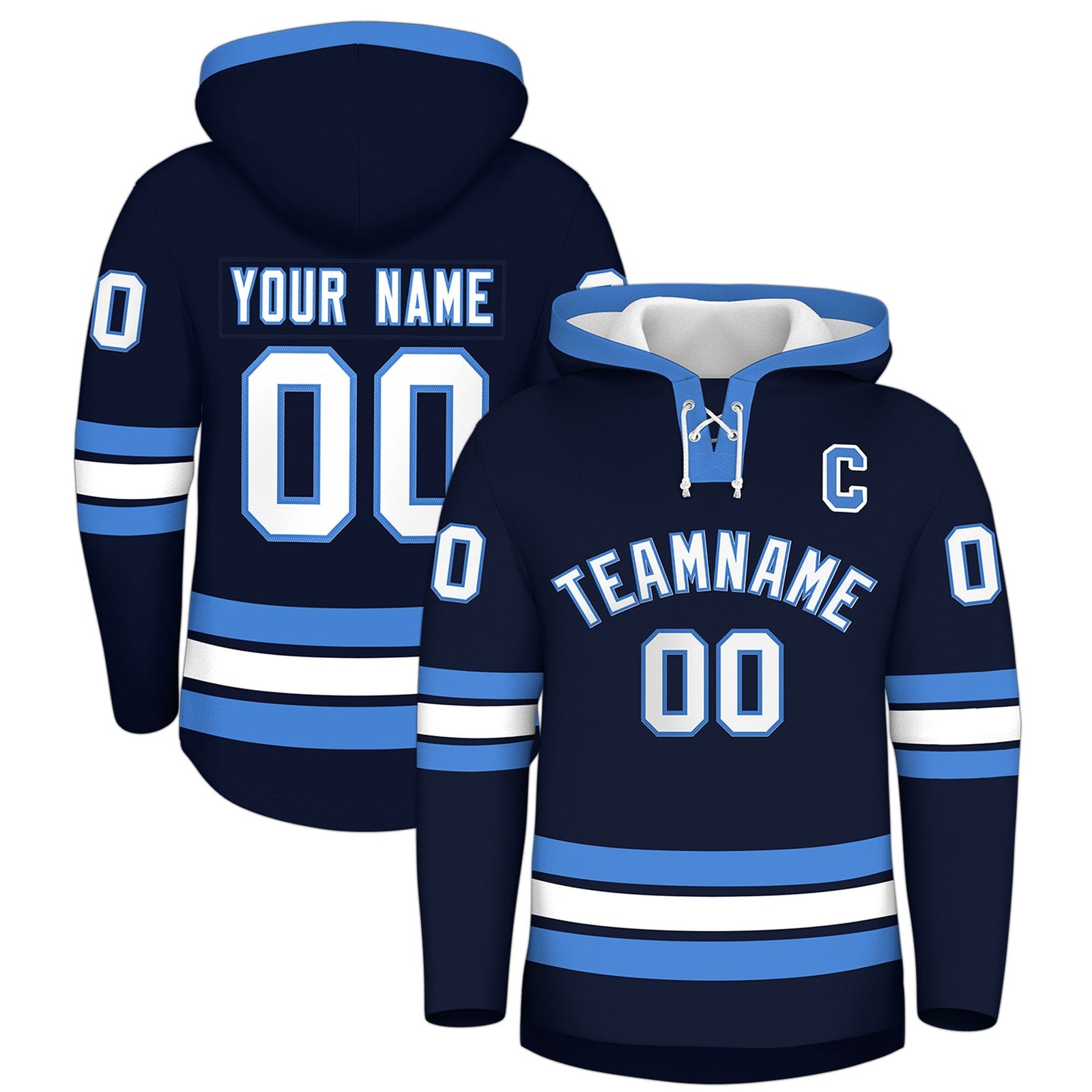 Custom Hockey Hoodie Jersey Navy Powder Blue Classic Style for Men&Youth