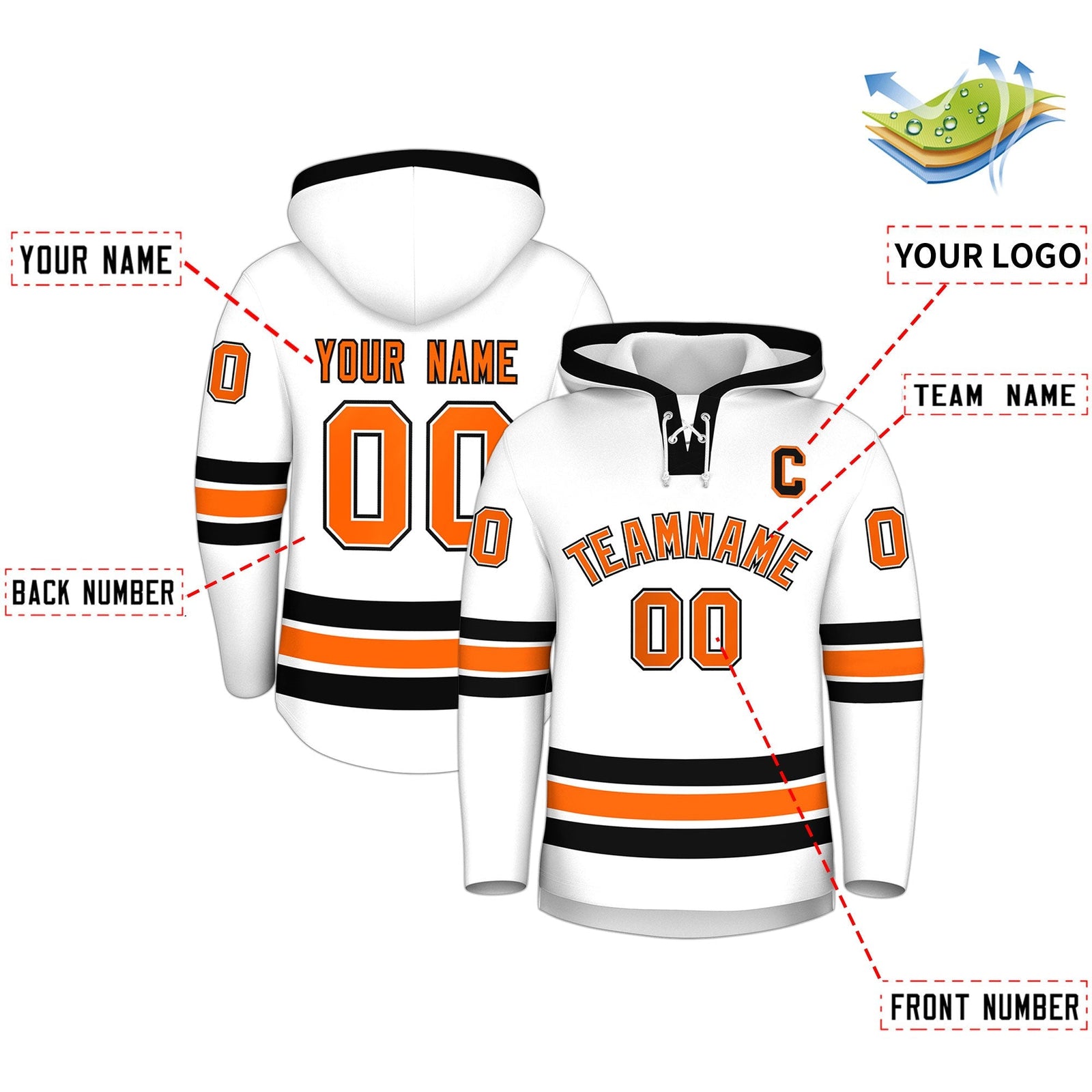 Custom Hockey Hoodie Jersey White Black Classic Style for Men&Youth