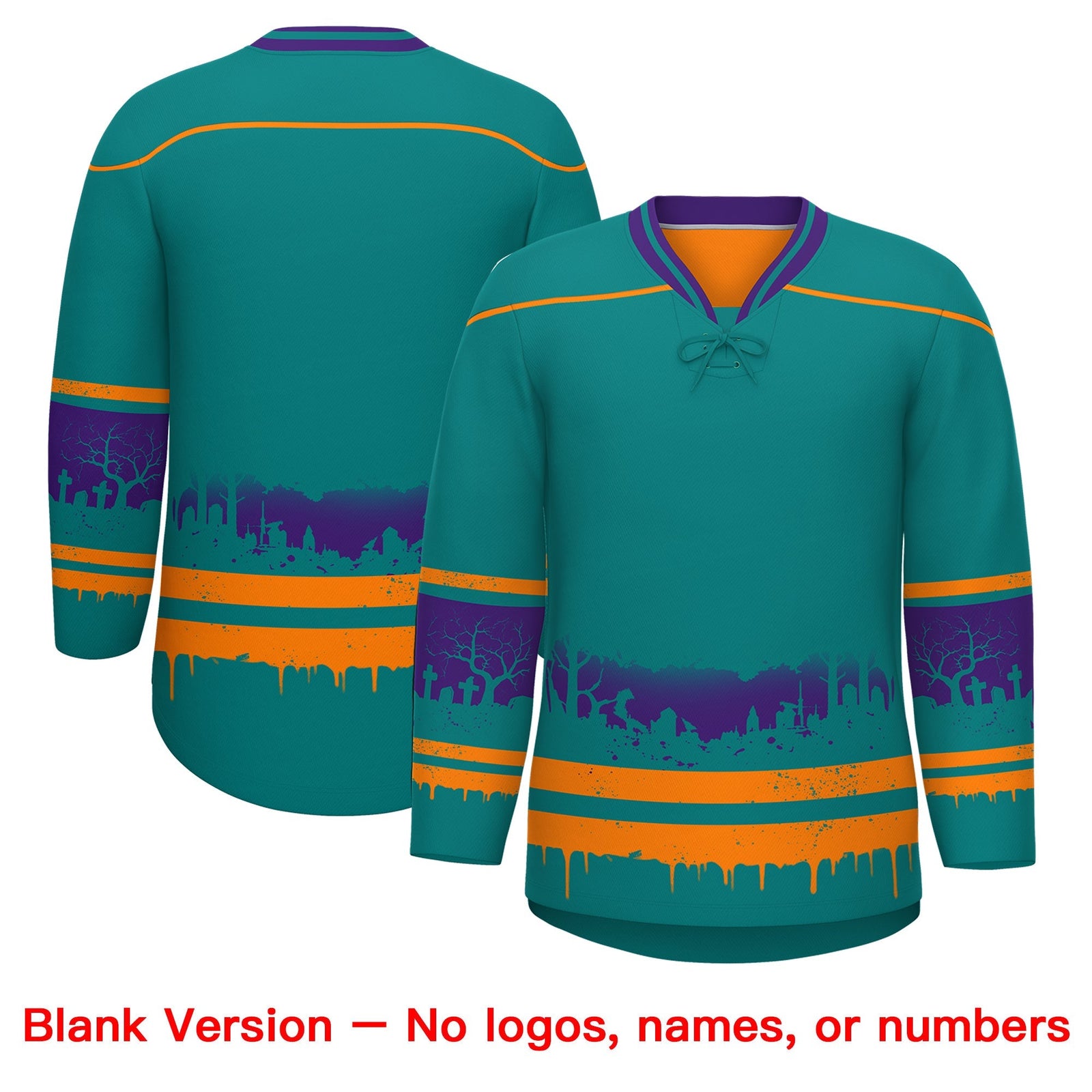 Custom Teal Orange Purple Gradient Fashion Halloween Stretch Fabric Hockey Jersey| KXKSHOP