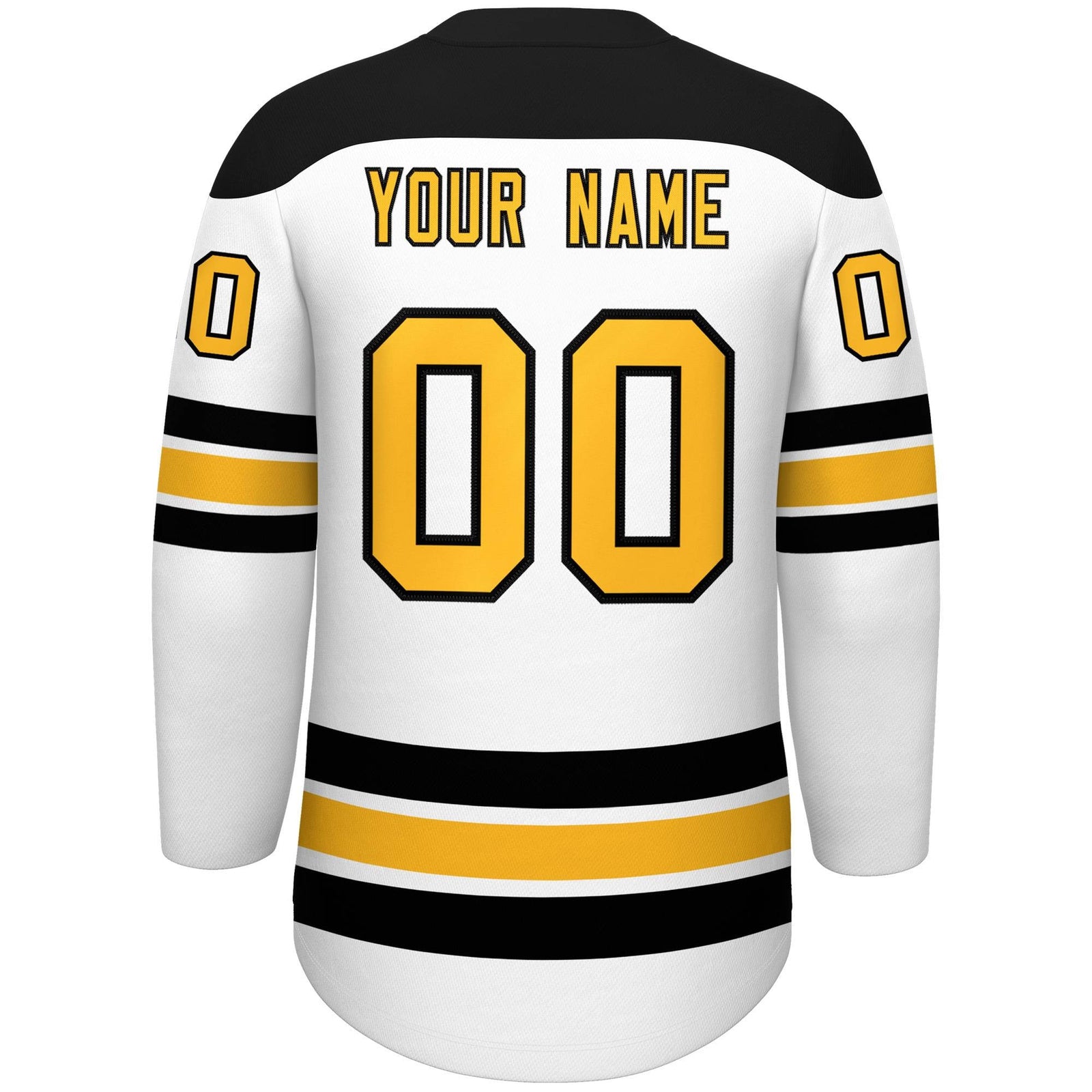 Custom White Black Gold Personalized Classic Lace-Up Neck Hockey Jersey