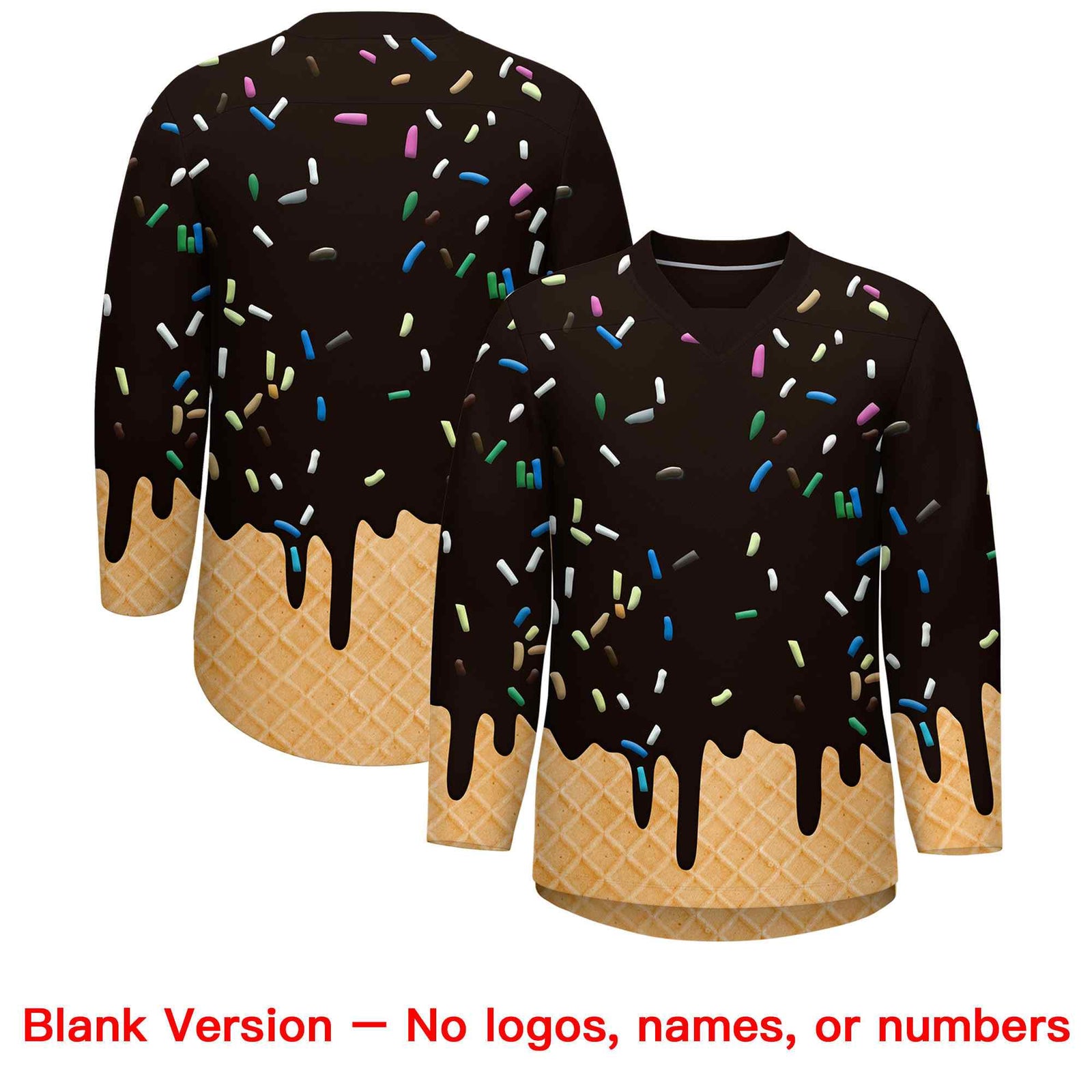 Custom Brown Red Ice Cream Pattern Personalized V-Neck Hockey Jersey| KXKSHOP