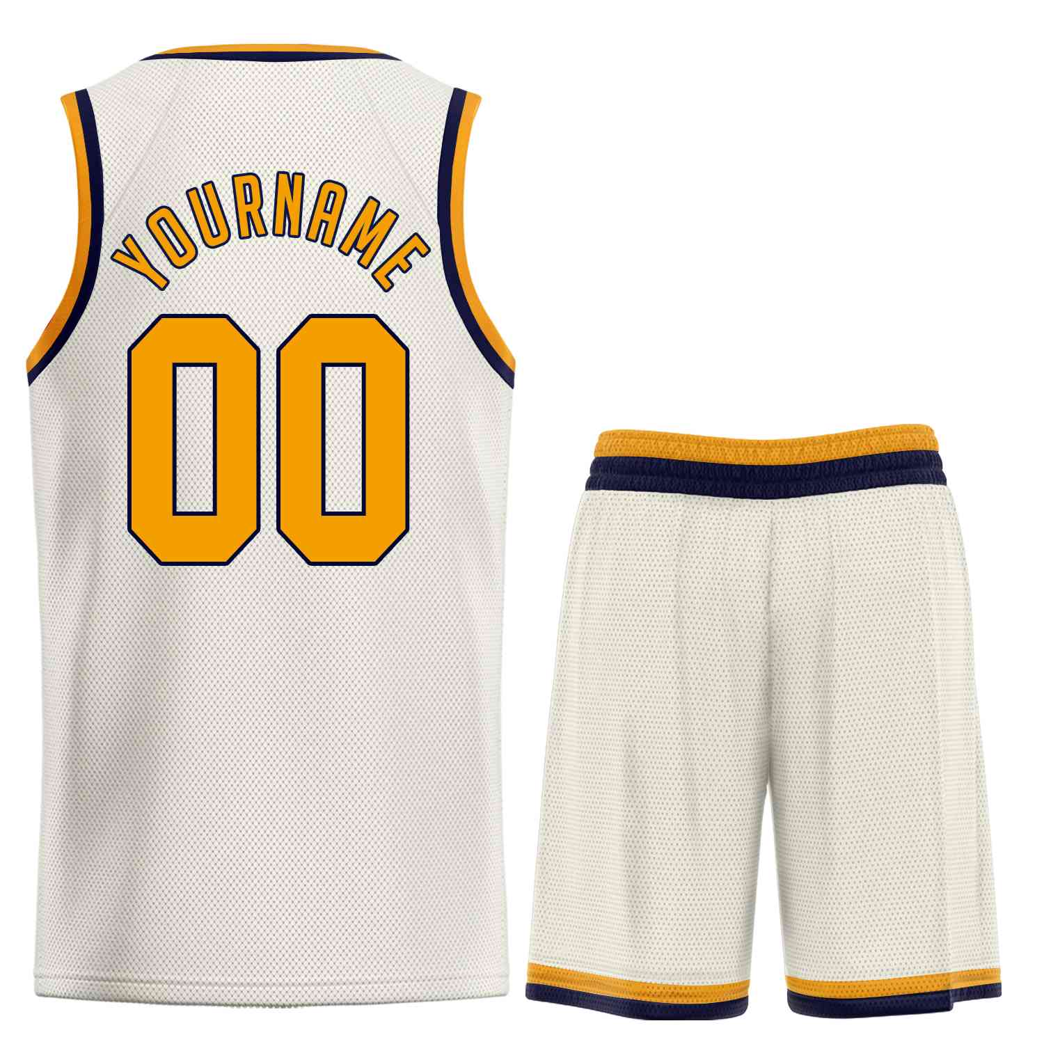Custom Cream Yellow-Navy Classic Sets Sports Uniform Basketball Jersey