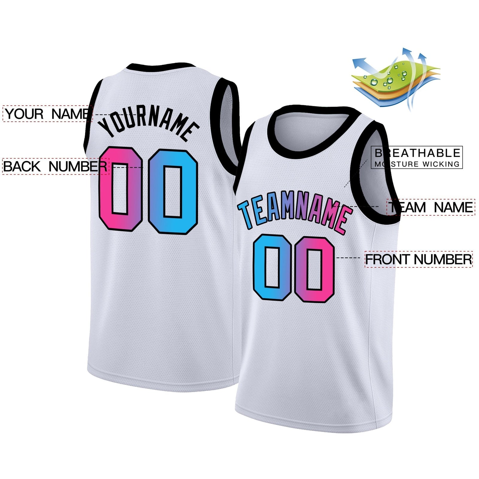 Custom White Pink Gradient Fashion Tops Basketball Jersey