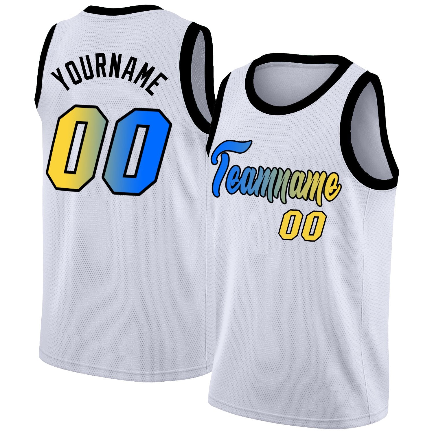 Custom White Yellow-Black Gradient Fashion Tops Basketball Jersey