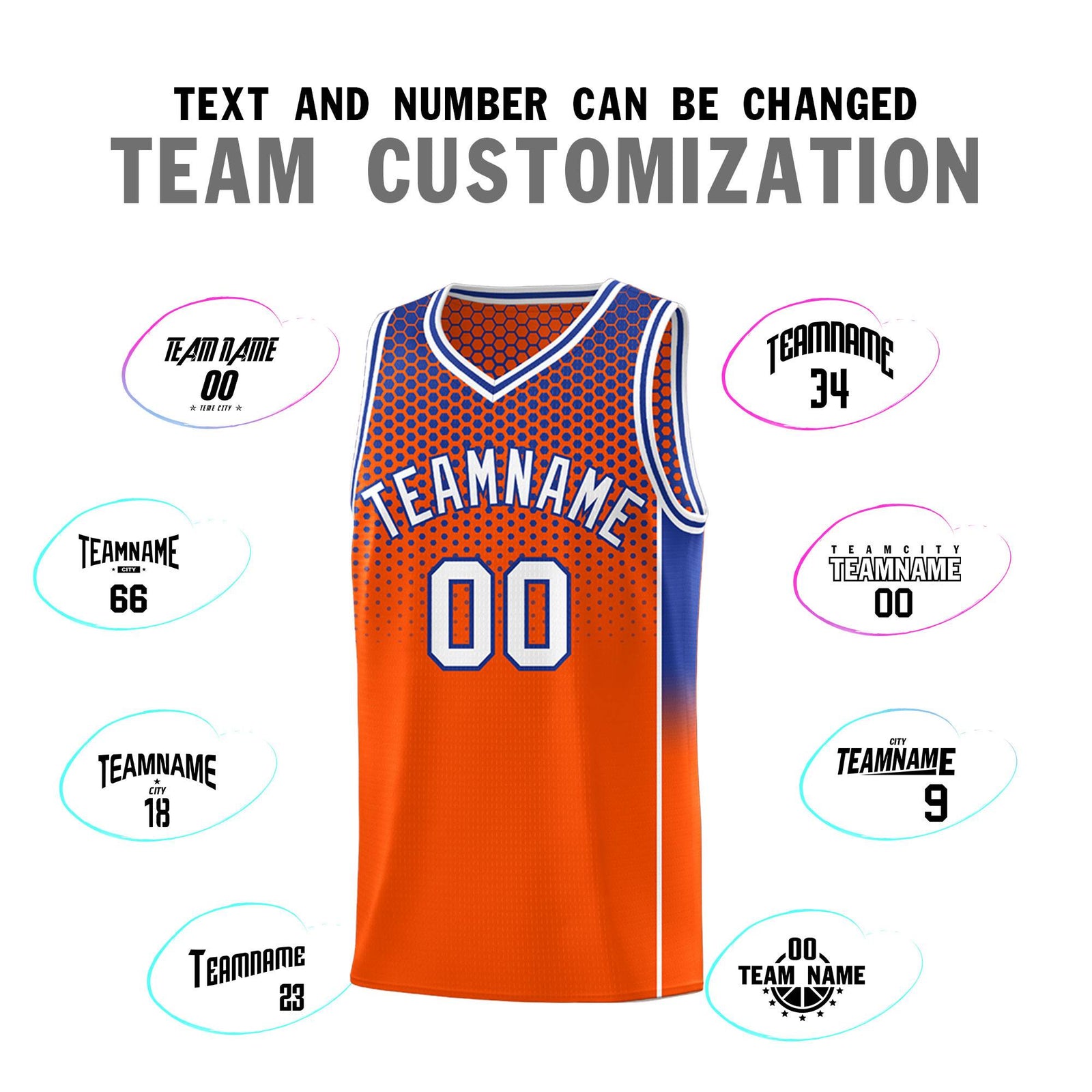 Custom Orange Royal Reversible Side Gradient Sports Uniform Dot Pattern Basketball Jersey Kits