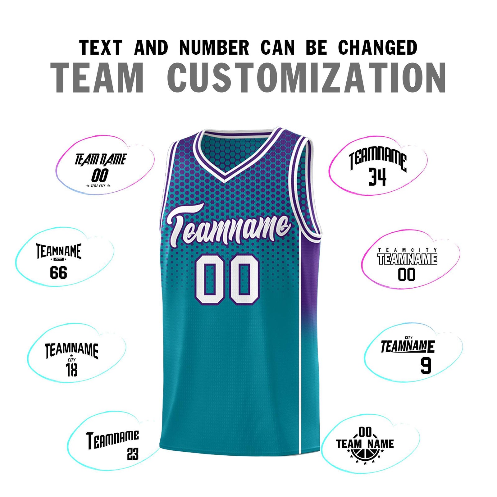 Custom Teal Purple Reversible Side Gradient Sports Uniform Dot Pattern Basketball Jersey Kits