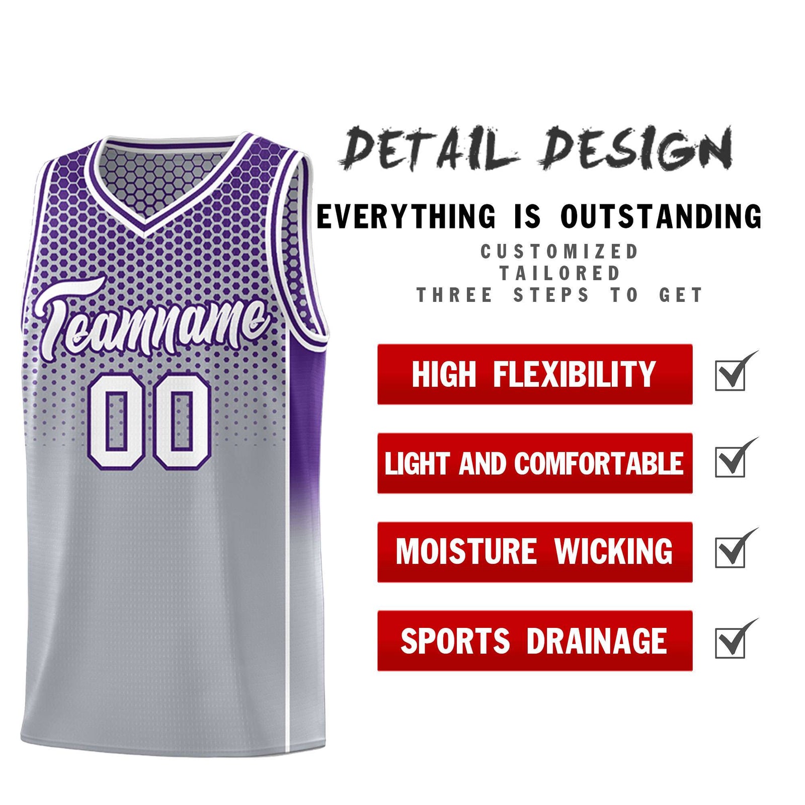Custom Gray Purple Reversible Side Gradient Sports Uniform Dot Pattern Basketball Jersey Kits