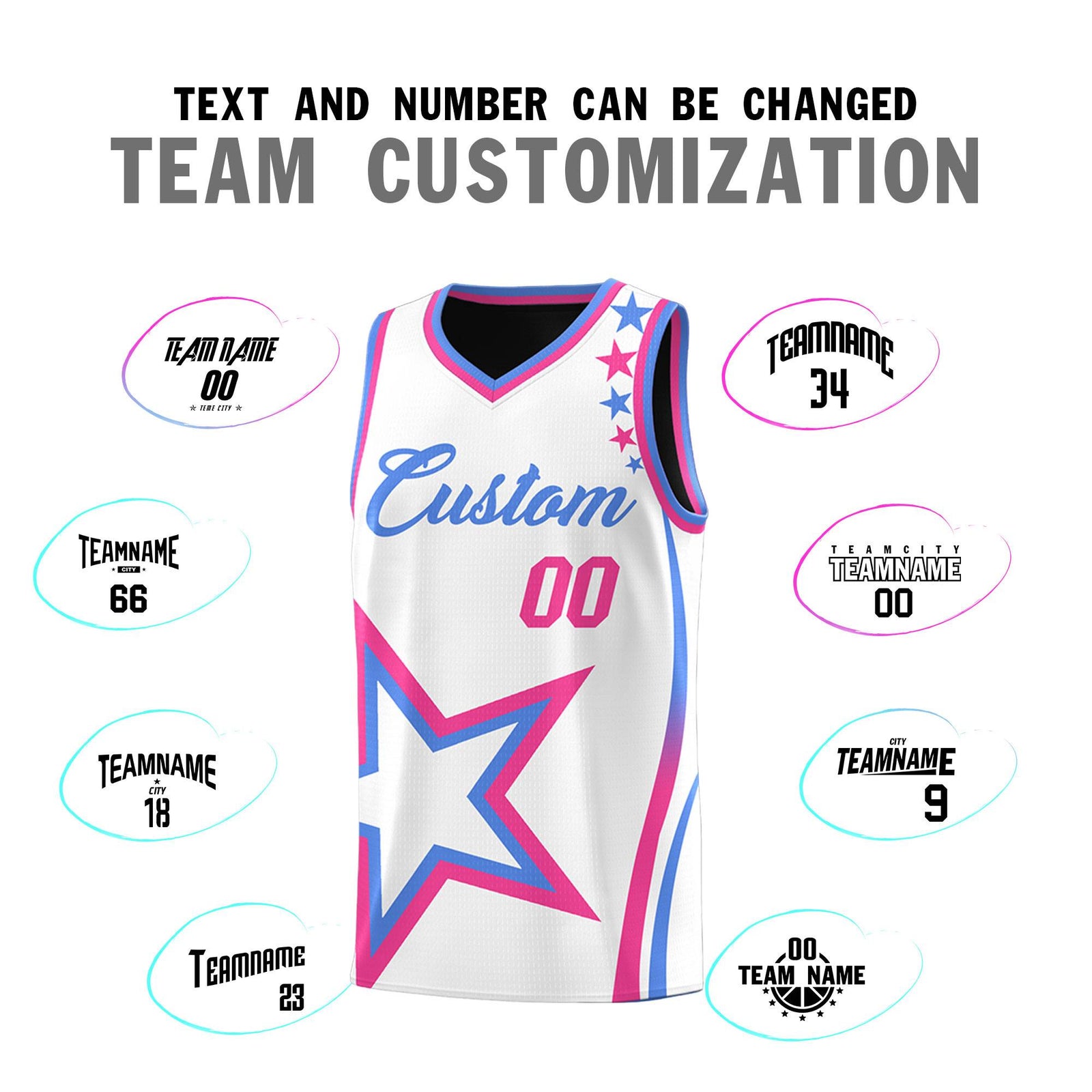 Custom Black White Reversible Color Block Start Pattern Sports Uniform Basketball Jersey Kits