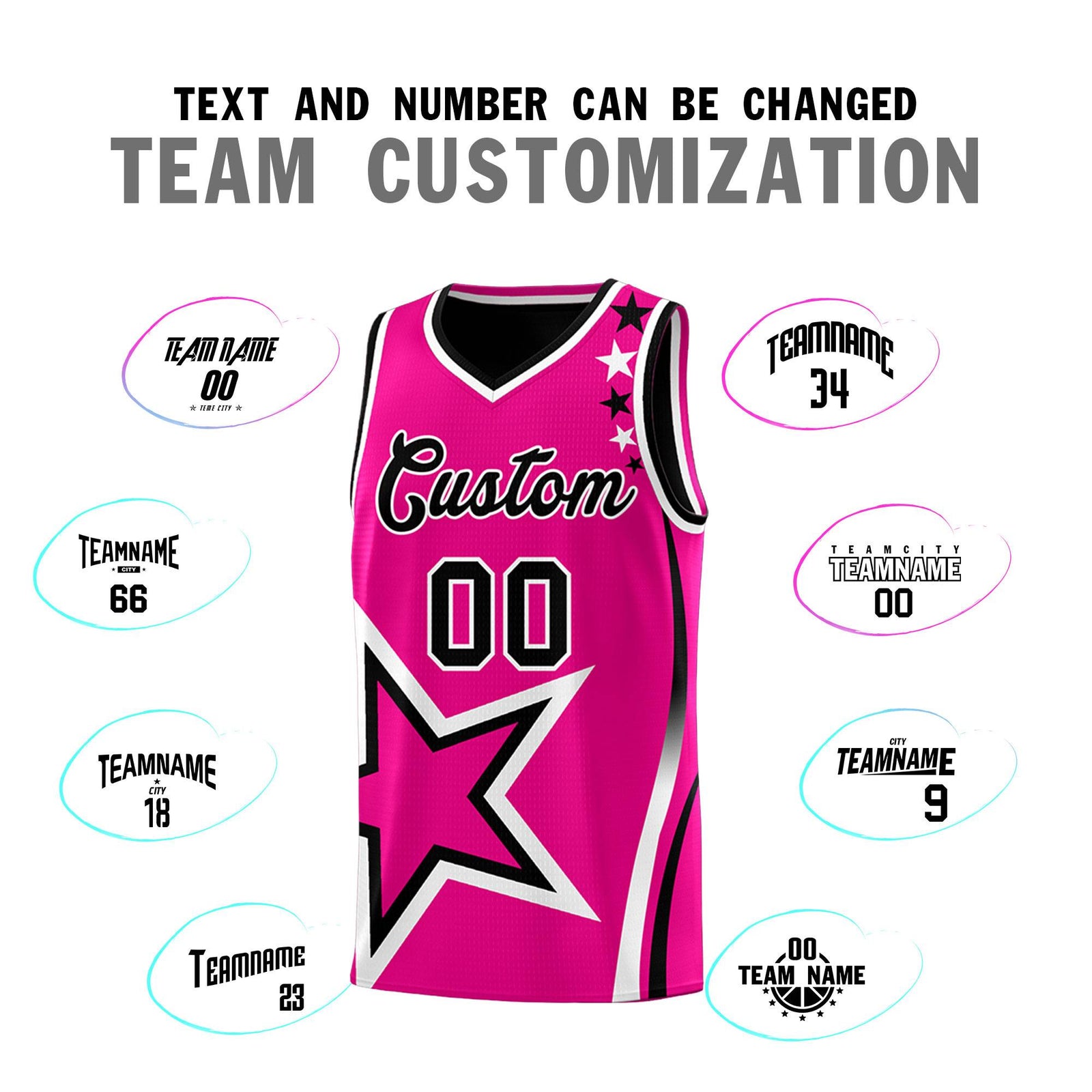 Custom Black Rose red Reversible Color Block Start Pattern Sports Uniform Basketball Jersey Kits