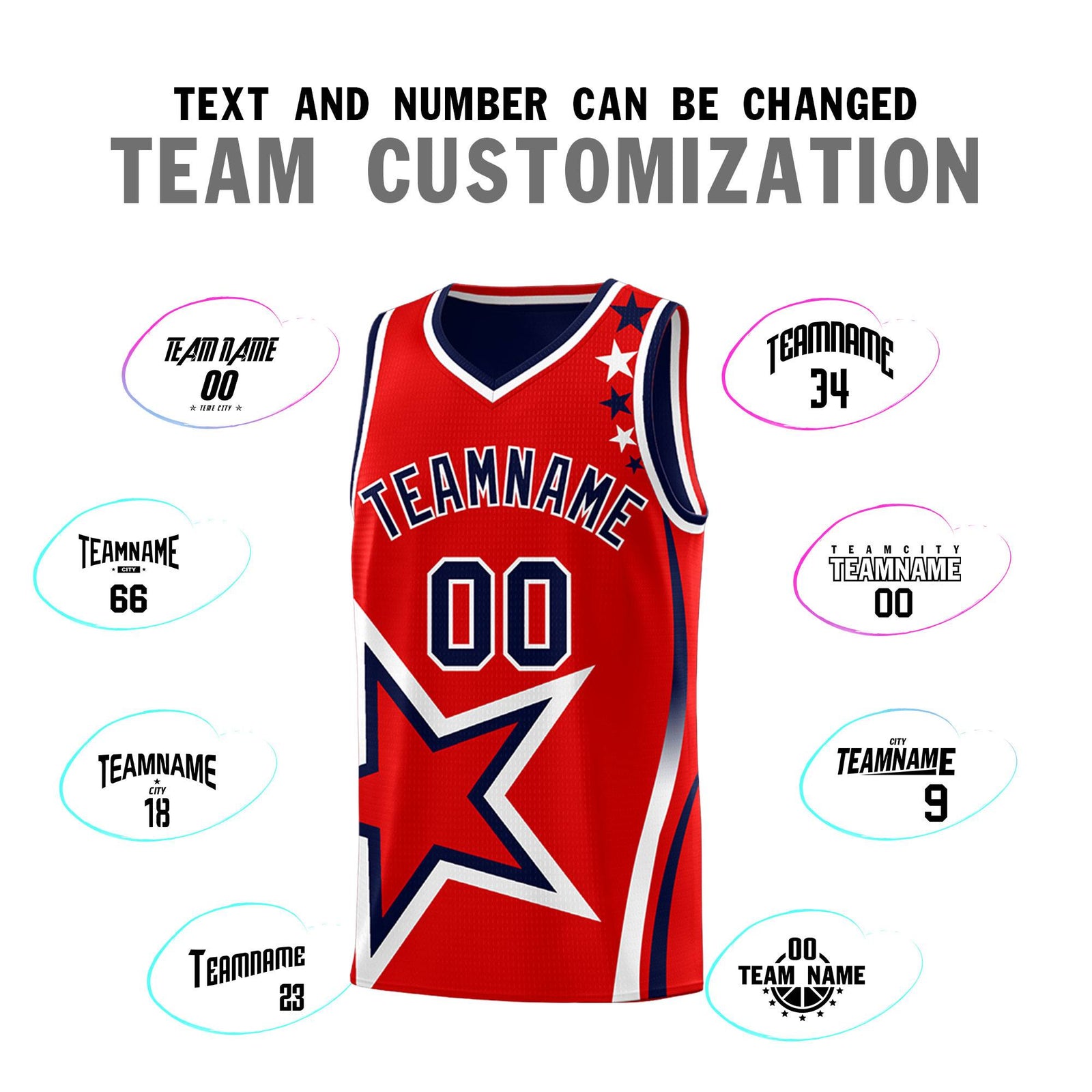 Custom Navy Red Reversible Color Block Start Pattern Sports Uniform Basketball Jersey Kits