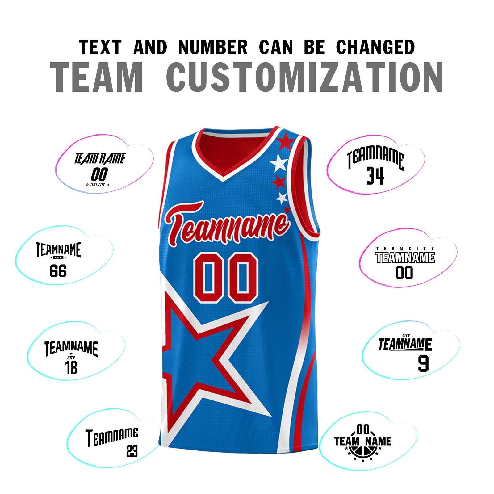 Custom Red Royal Reversible Color Block Start Pattern Sports Uniform Basketball Jersey Kits