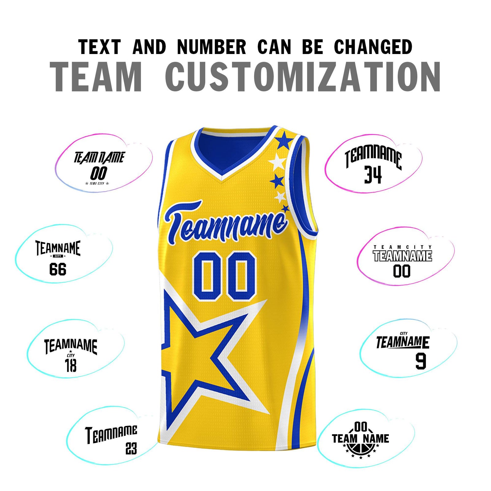 Custom Royal Gold Reversible Color Block Start Pattern Sports Uniform Basketball Jersey Kits