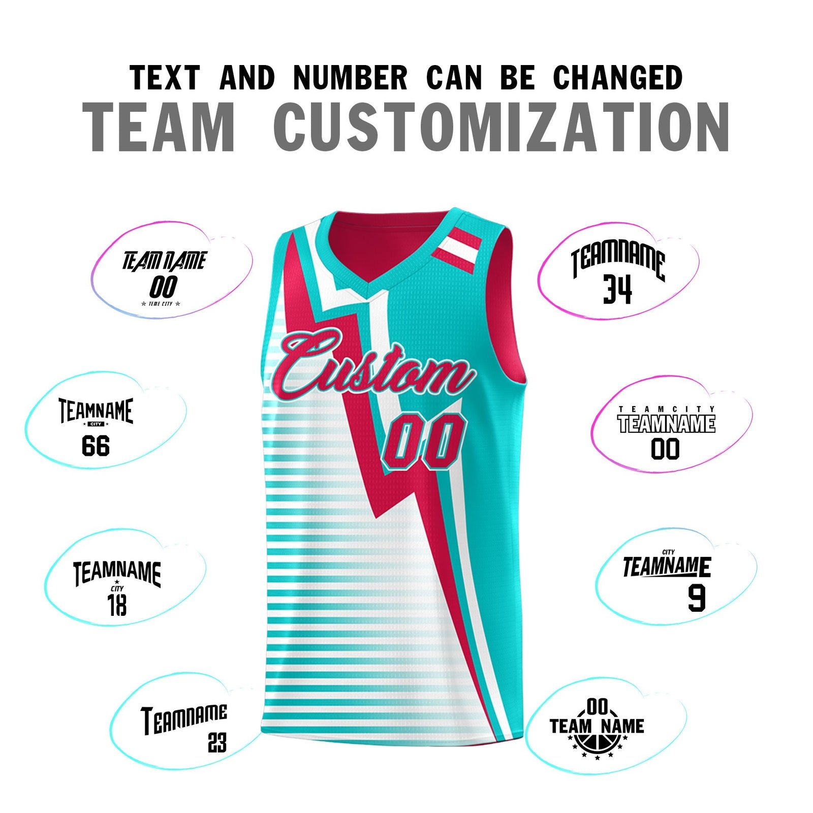 Custom Red Aqua White Gradient Stripes Lightning Pattern Reversible Sets Basketball Jersey| KXKSHOP