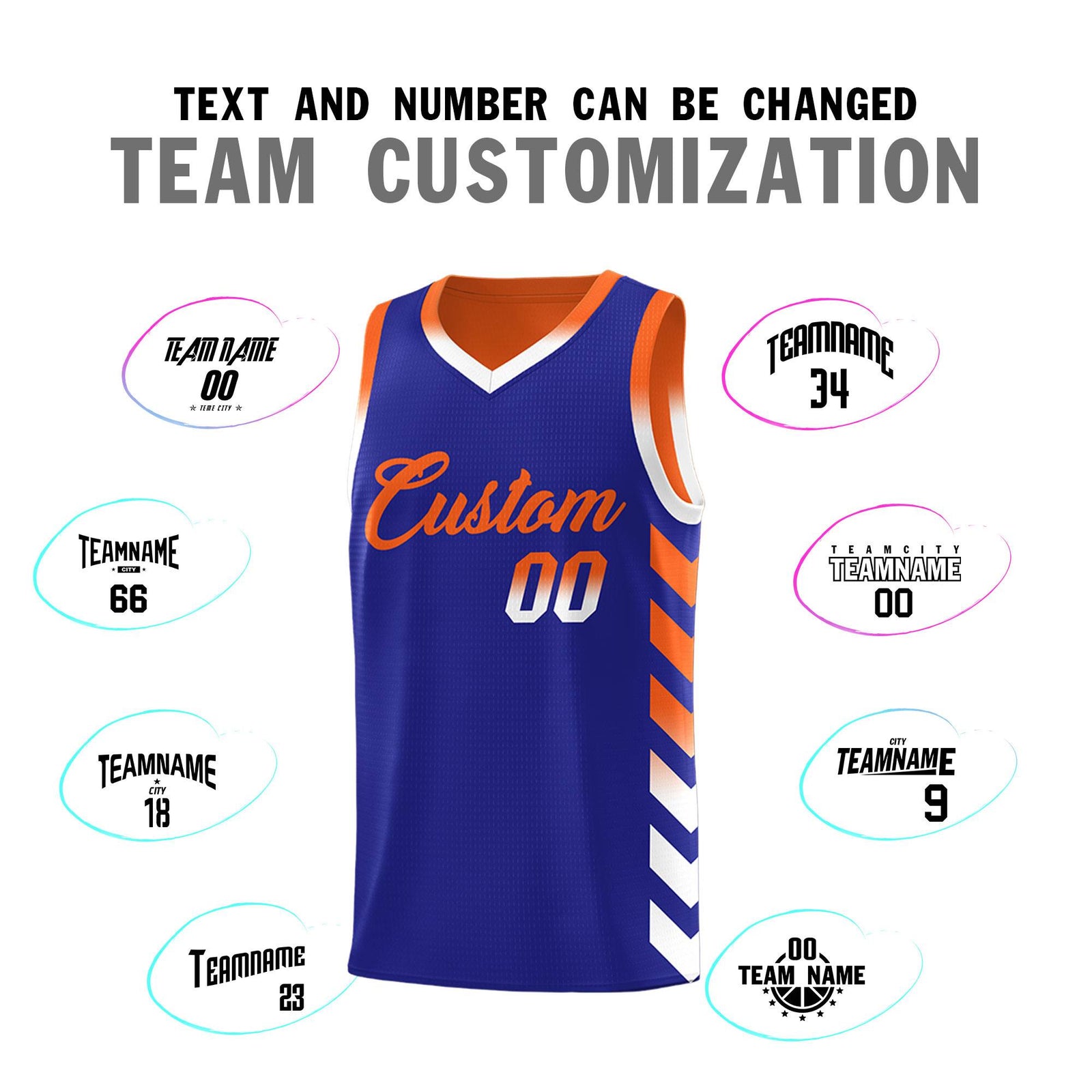 Custom Orange Royal Reversible Basketball Jersey Kits - Side Arrow Royal White Gradient
