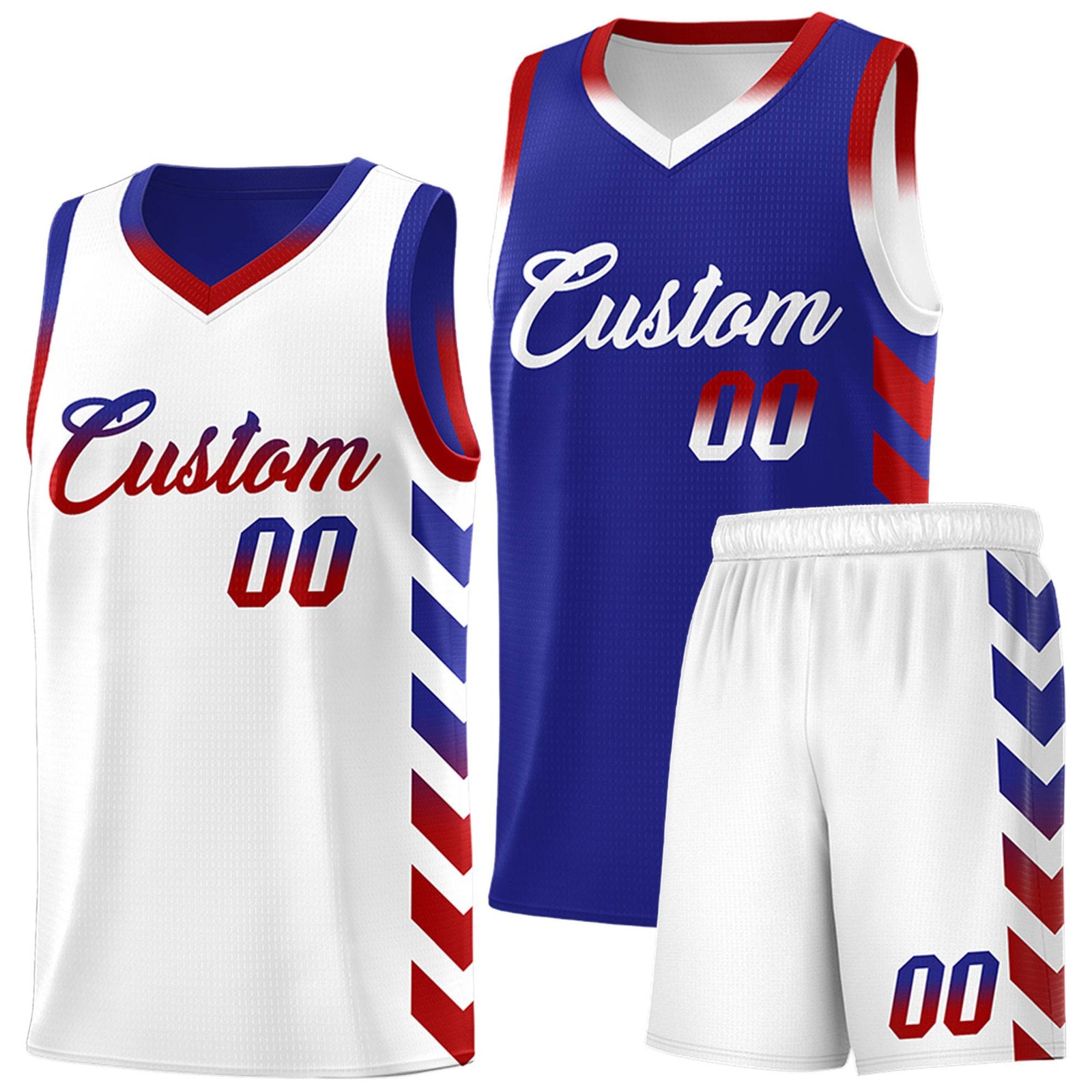 Custom White Royal Reversible Basketball Jersey Kits - Side Arrow Royal Red Gradient