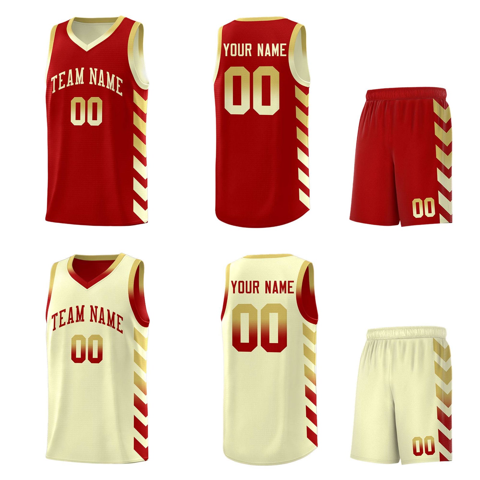 Custom Cream Red Reversible Basketball Jersey Kits - Side Arrow Old Gold Red Gradient