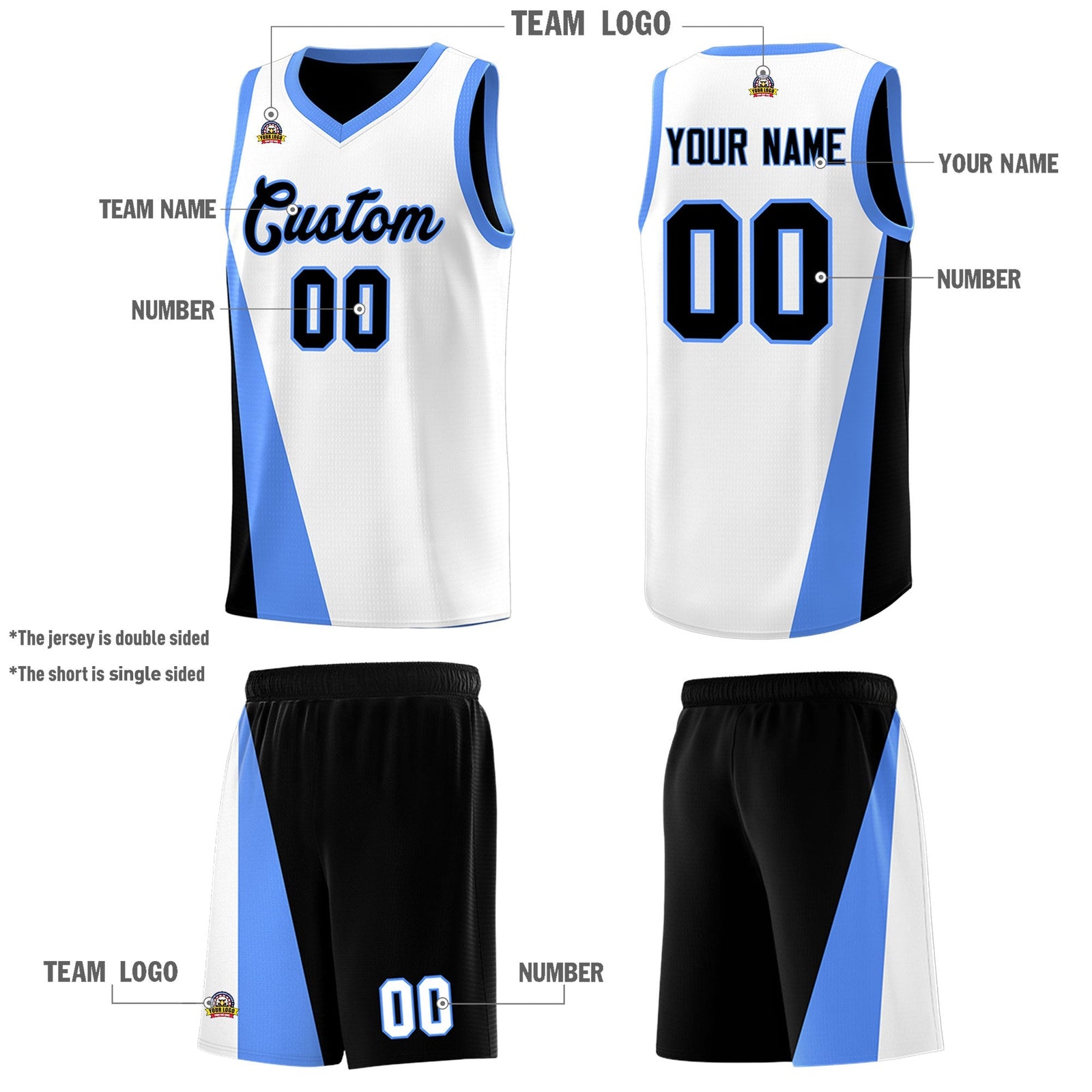 Custom White Black Slanting Two Lines Color Block Sports Uniform Basketball Jersey