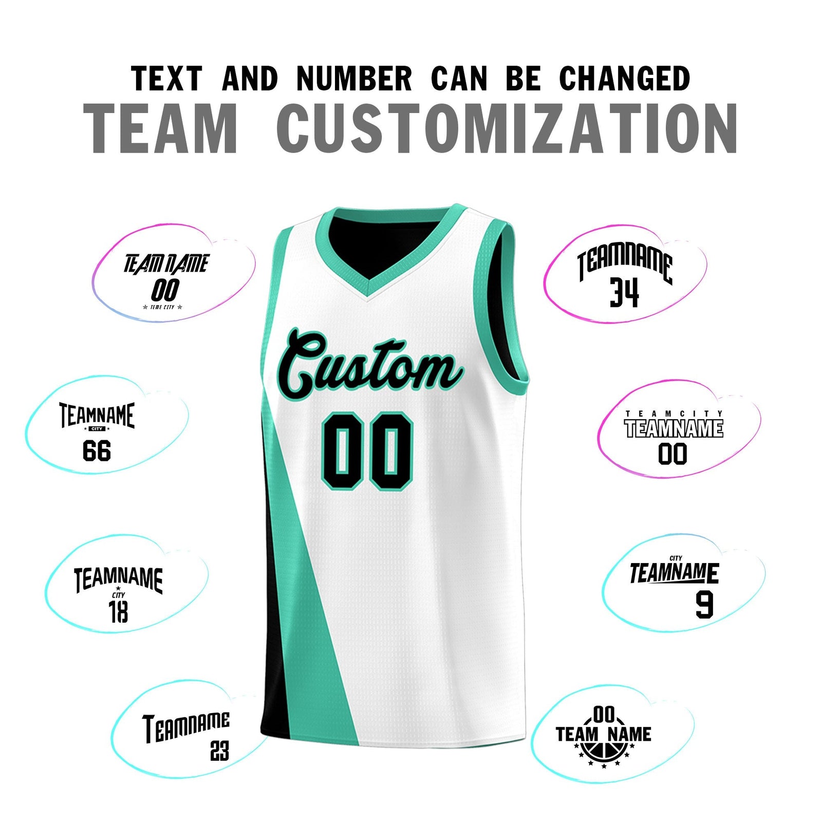 Custom White Black Slanting Two Lines Color Block Sports Uniform Basketball Jersey