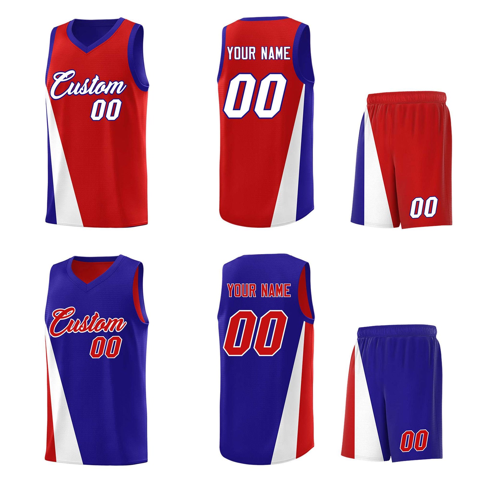 Custom Red Royal Slanting Two Lines Color Block Sports Uniform Basketball Jersey