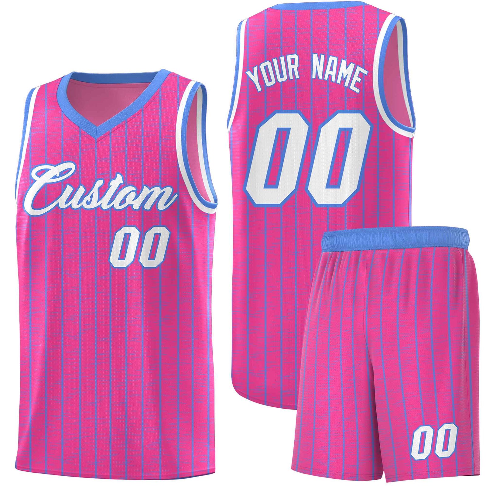 Custom Pink Custom Gray Pinstripe Retro Sets Uniform Basketball Jersey