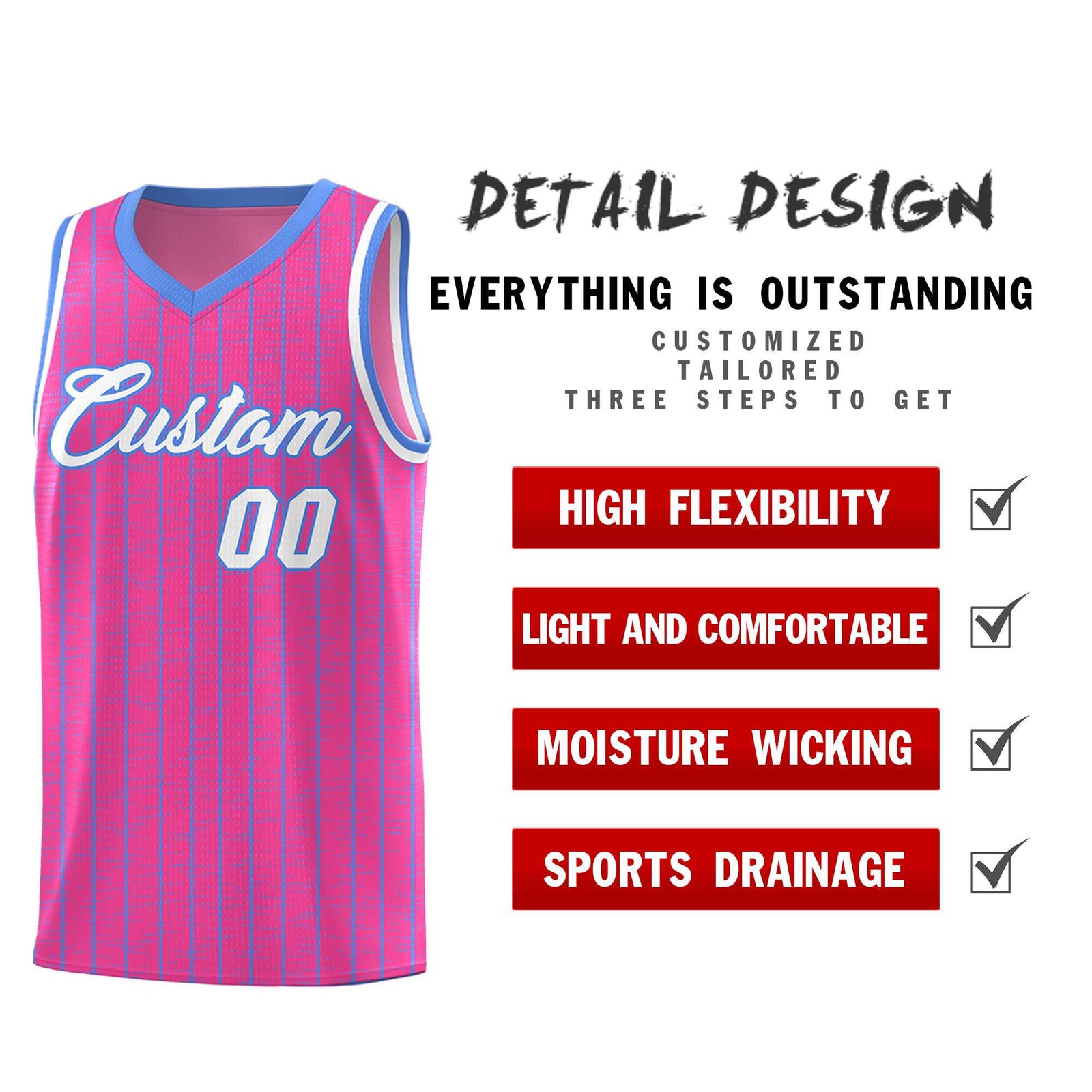 Custom Pink Custom Gray Pinstripe Retro Sets Uniform Basketball Jersey