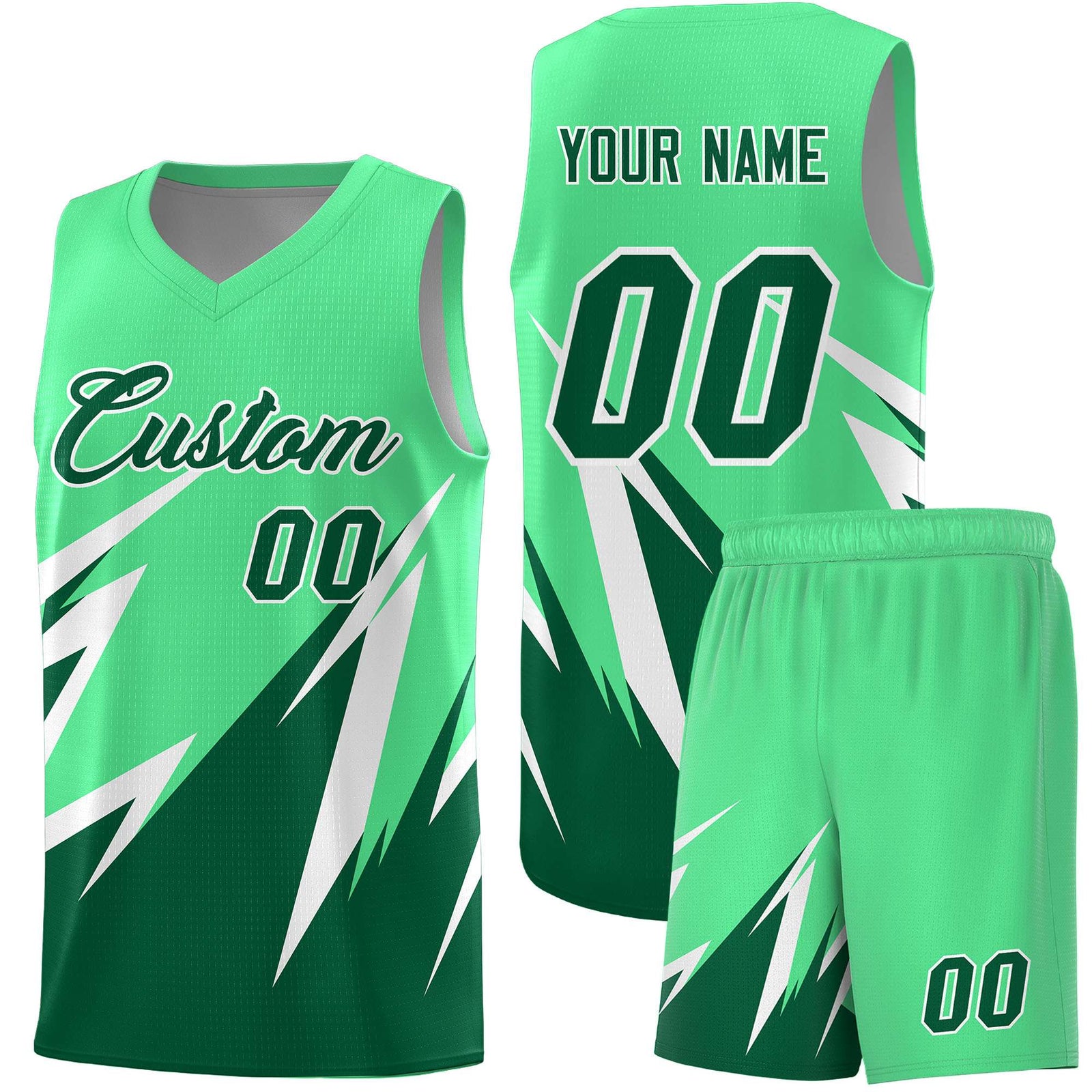 Custom Green Abstract Mountain Pattern Sports Uniform Basketball Jersey