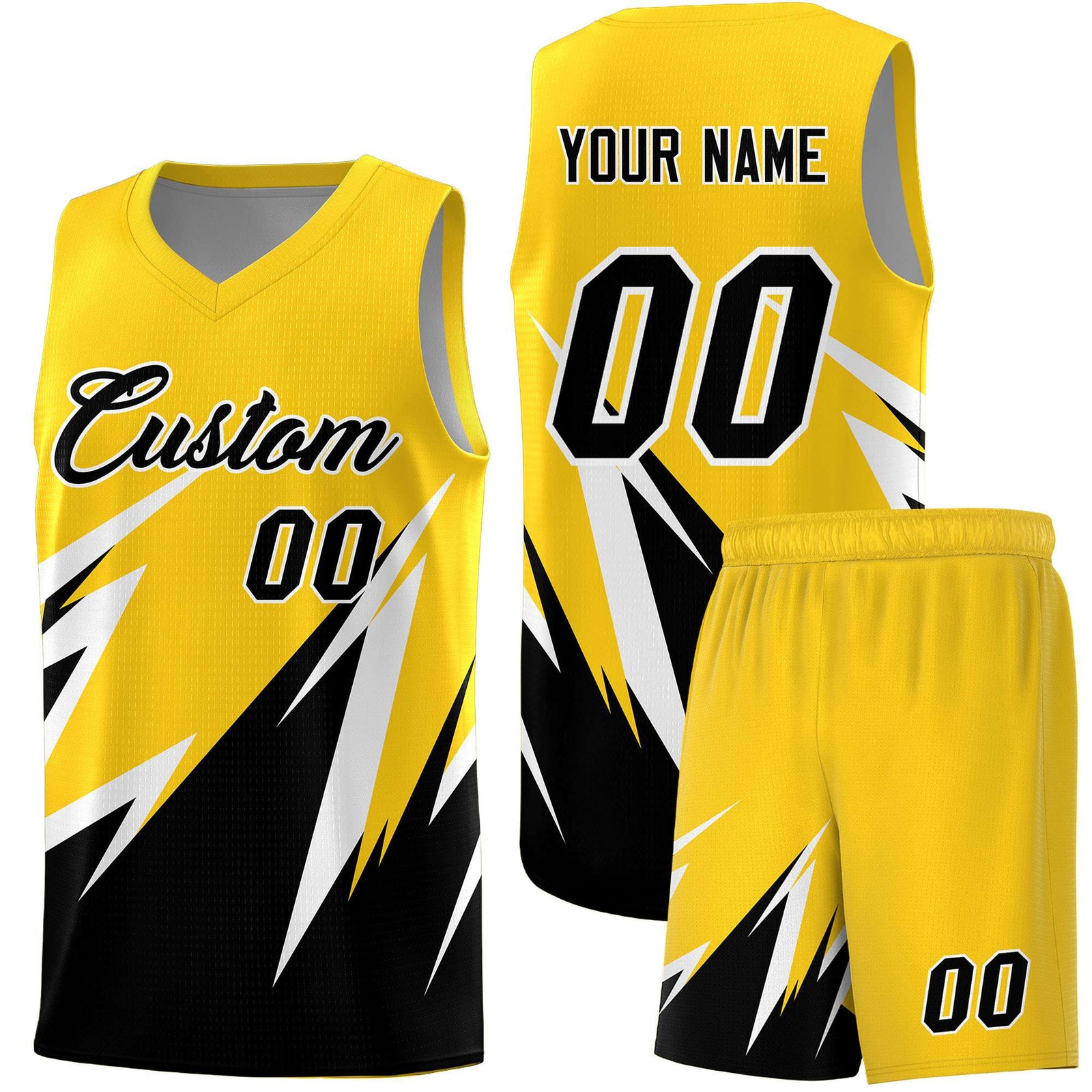 Custom Gold Abstract Mountain Pattern Sports Uniform Basketball Jersey