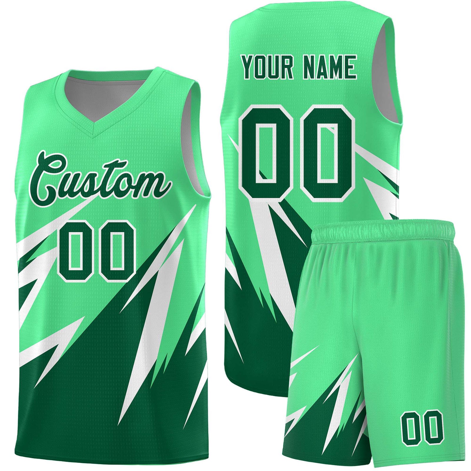 Custom Green Abstract Mountain Pattern Sports Uniform Basketball Jersey