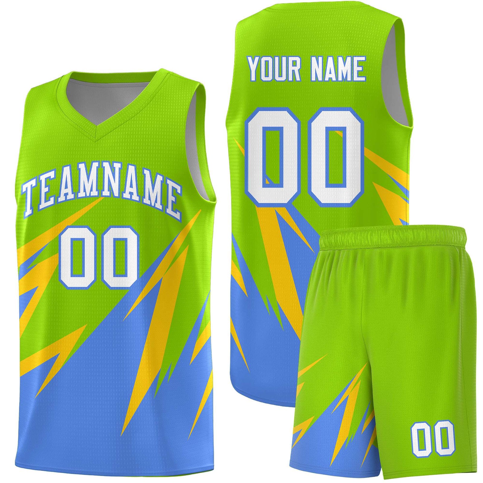 Custom Neon Green Abstract Mountain Pattern Sports Uniform Basketball Jersey