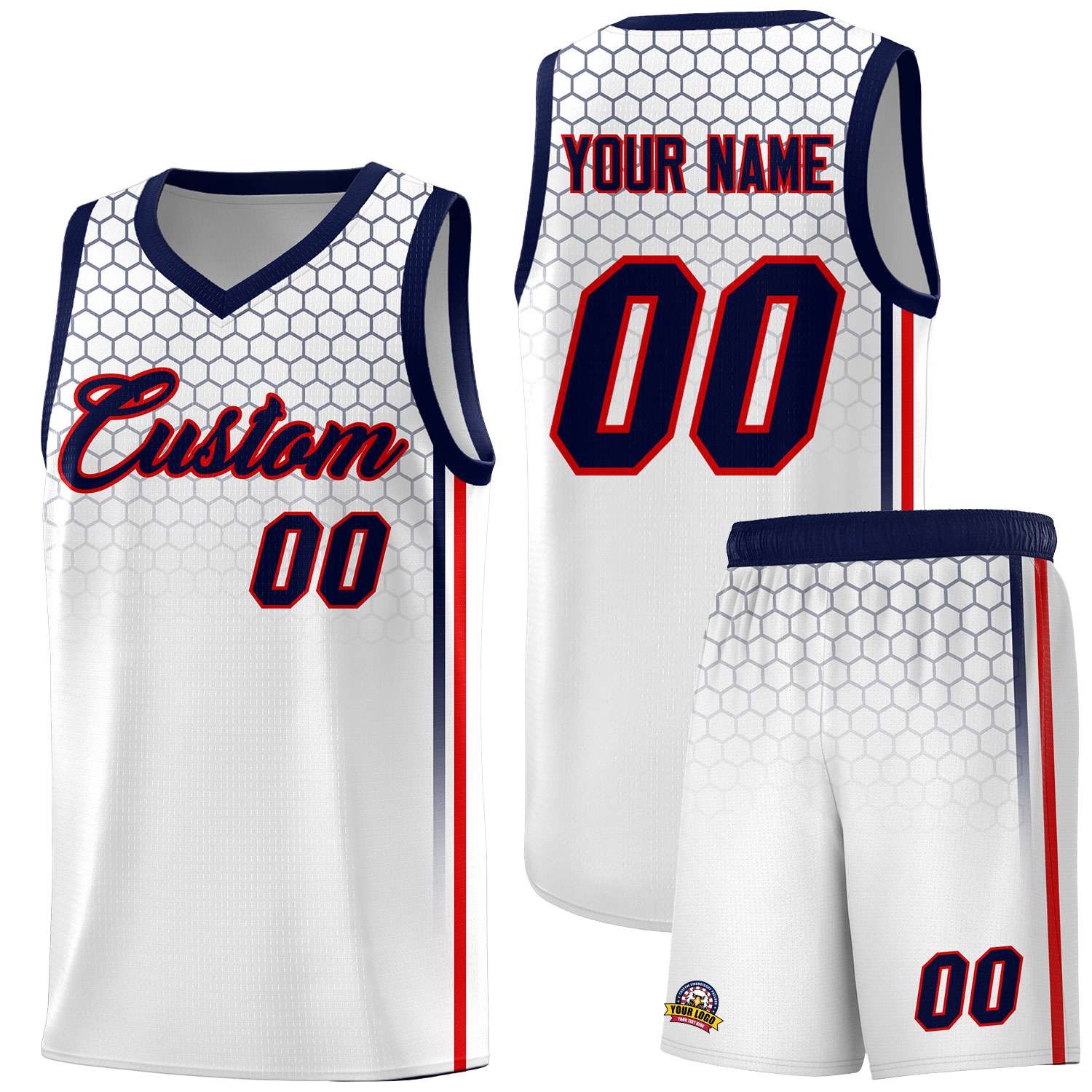Custom White Personalized Honeycomb Pattern Sports Uniform Basketball Jersey