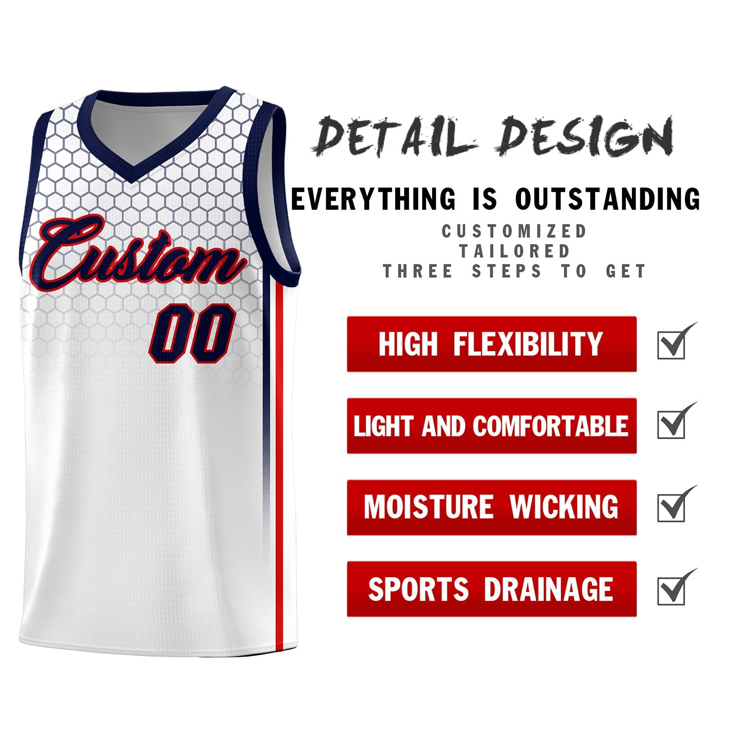 Custom White Personalized Honeycomb Pattern Sports Uniform Basketball Jersey