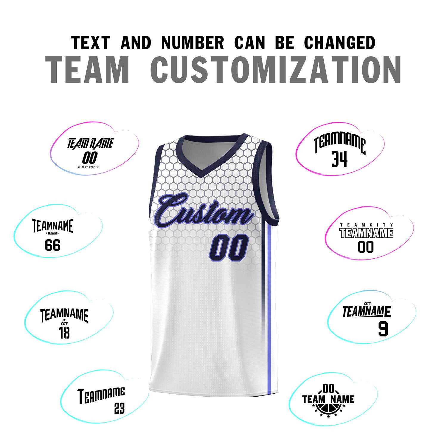 Custom White Personalized Honeycomb Pattern Sports Uniform Basketball Jersey