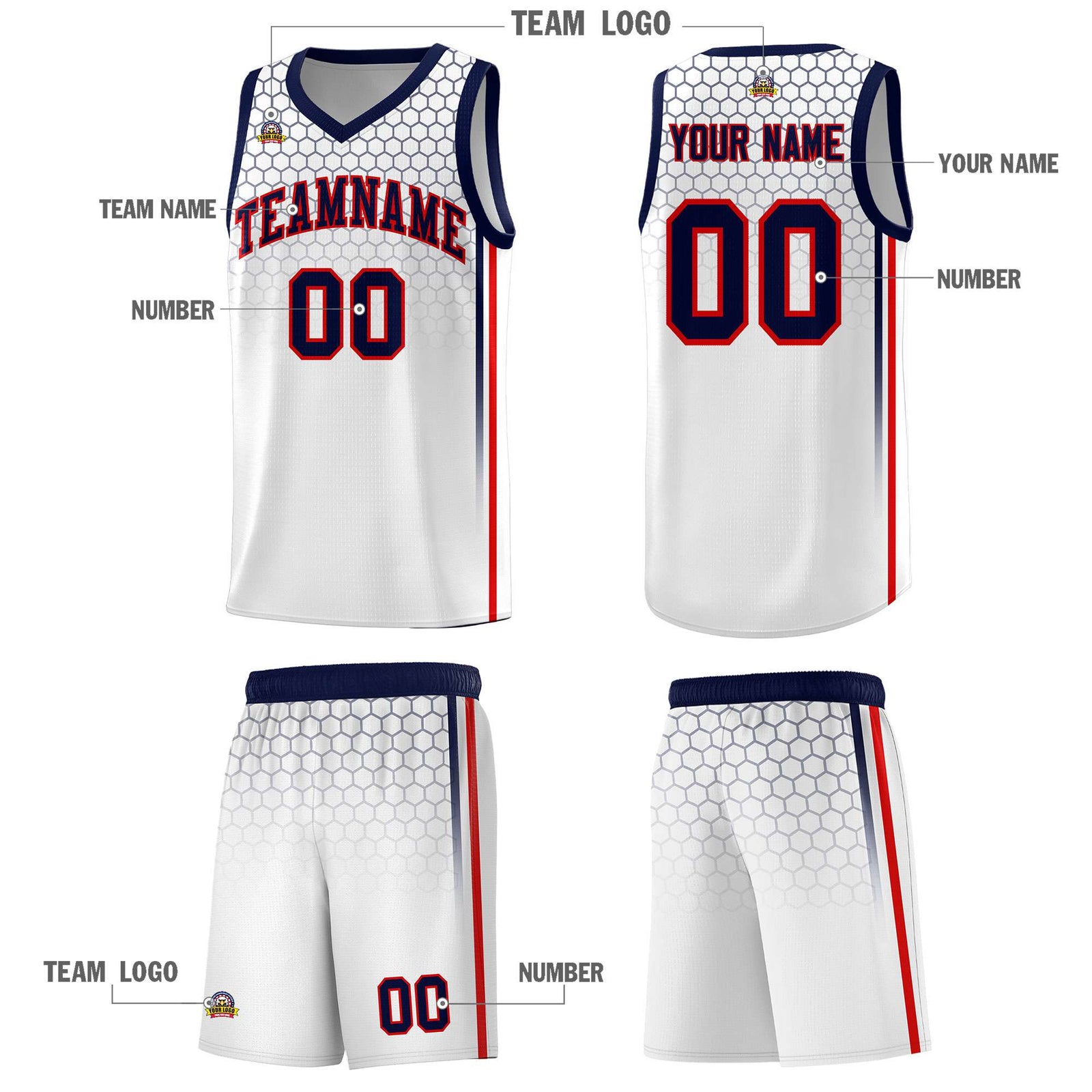 Custom White Personalized Honeycomb Pattern Sports Uniform Basketball Jersey