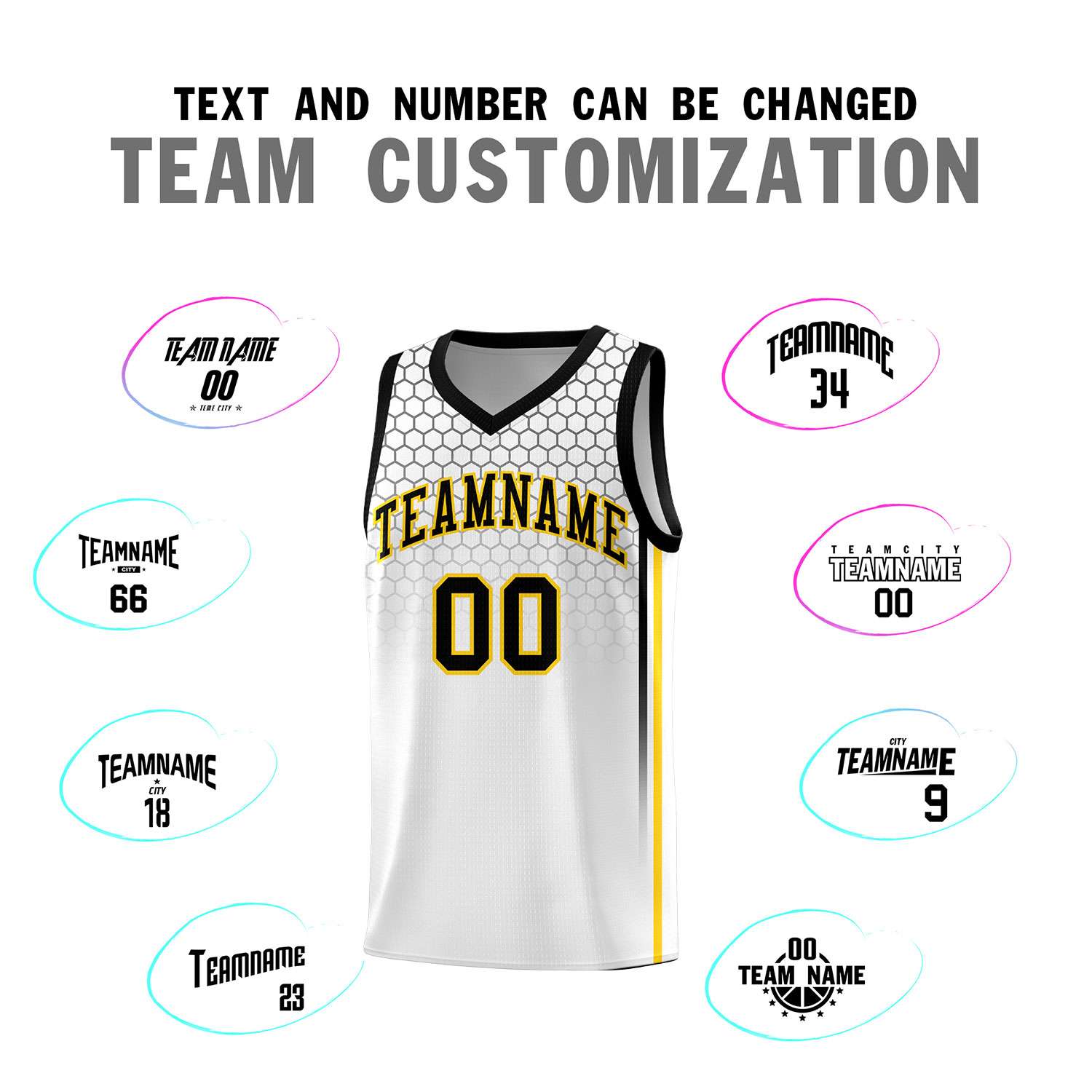 Custom White Personalized Honeycomb Pattern Sports Uniform Basketball Jersey