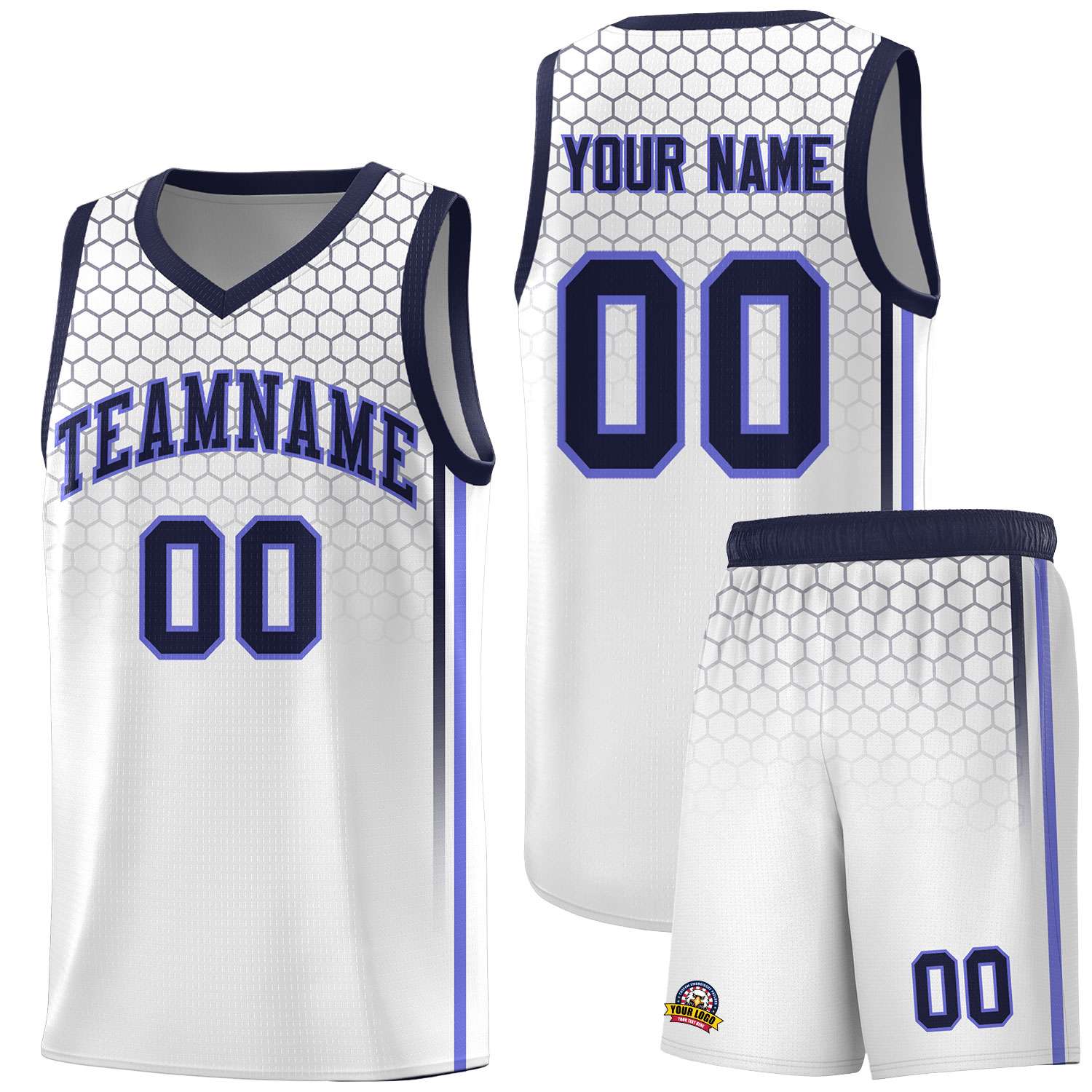 Custom White Personalized Honeycomb Pattern Sports Uniform Basketball Jersey
