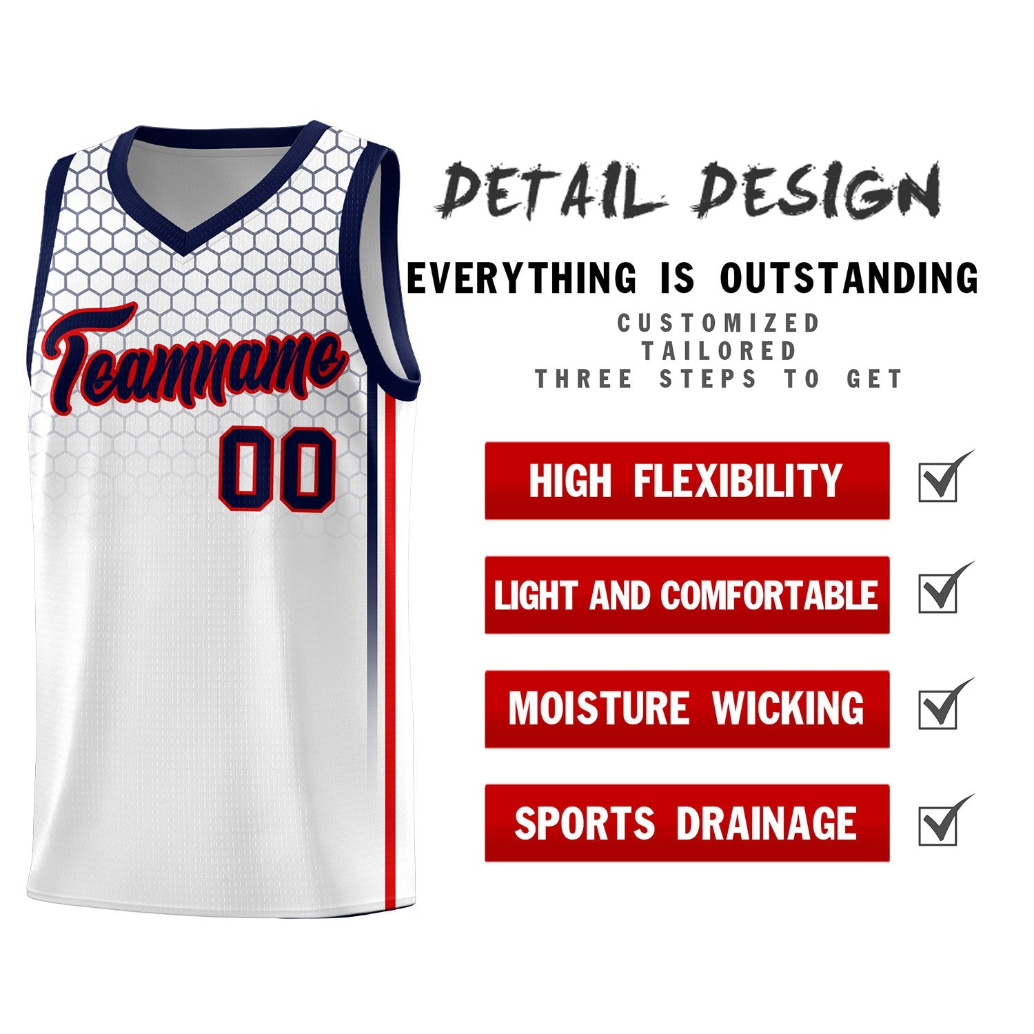 Custom White Personalized Honeycomb Pattern Sports Uniform Basketball Jersey