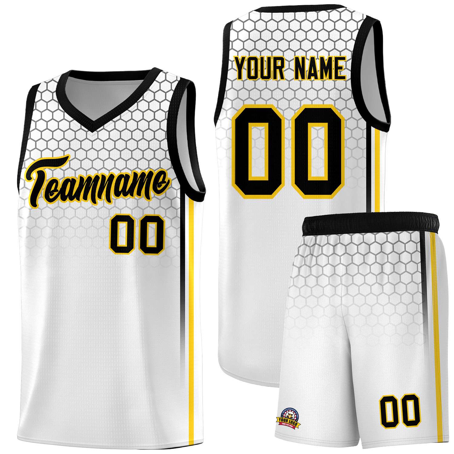 Custom White Personalized Honeycomb Pattern Sports Uniform Basketball Jersey