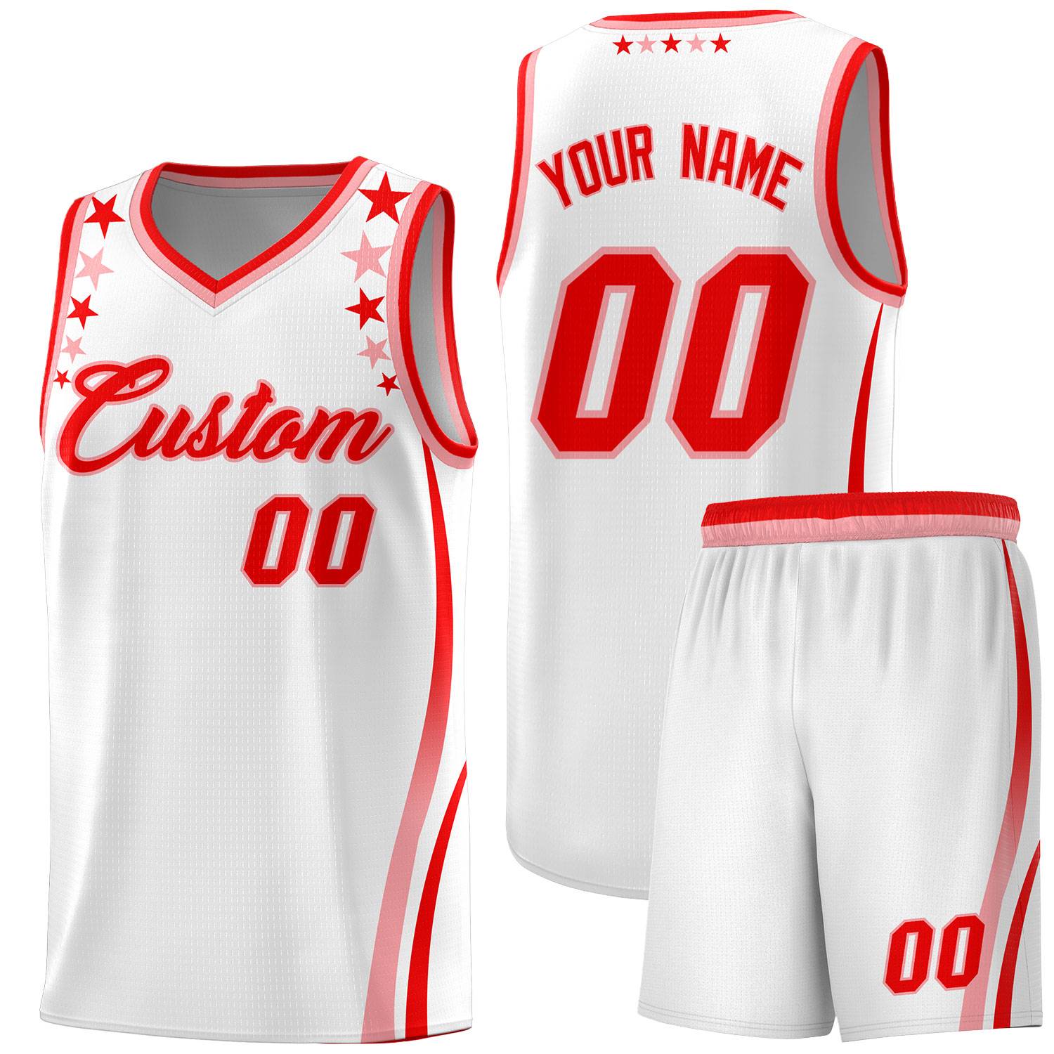 Custom White Shoulders Star Pattern Side Color Block Sports Uniform Basketball Kits