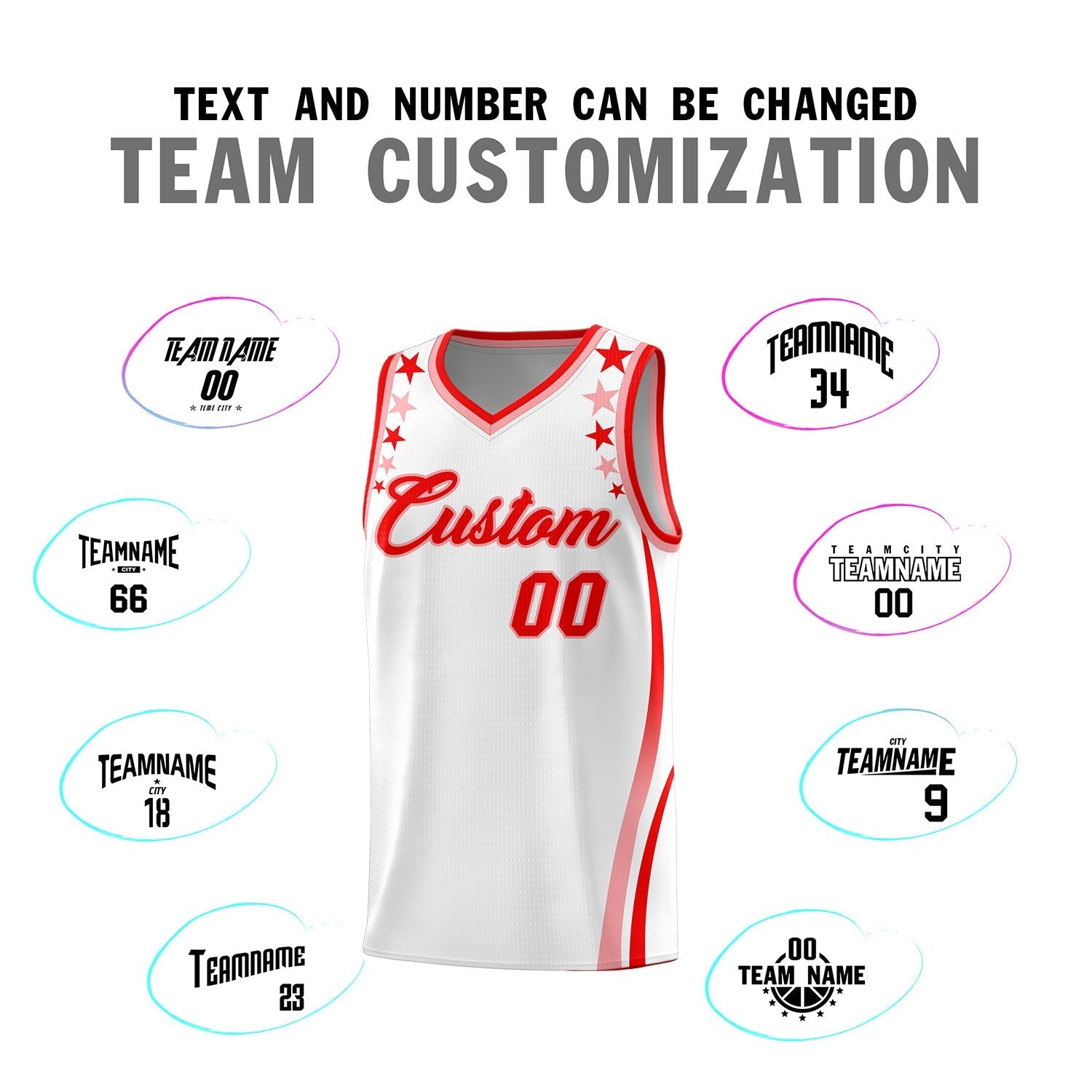 Custom White Shoulders Star Pattern Side Color Block Sports Uniform Basketball Kits
