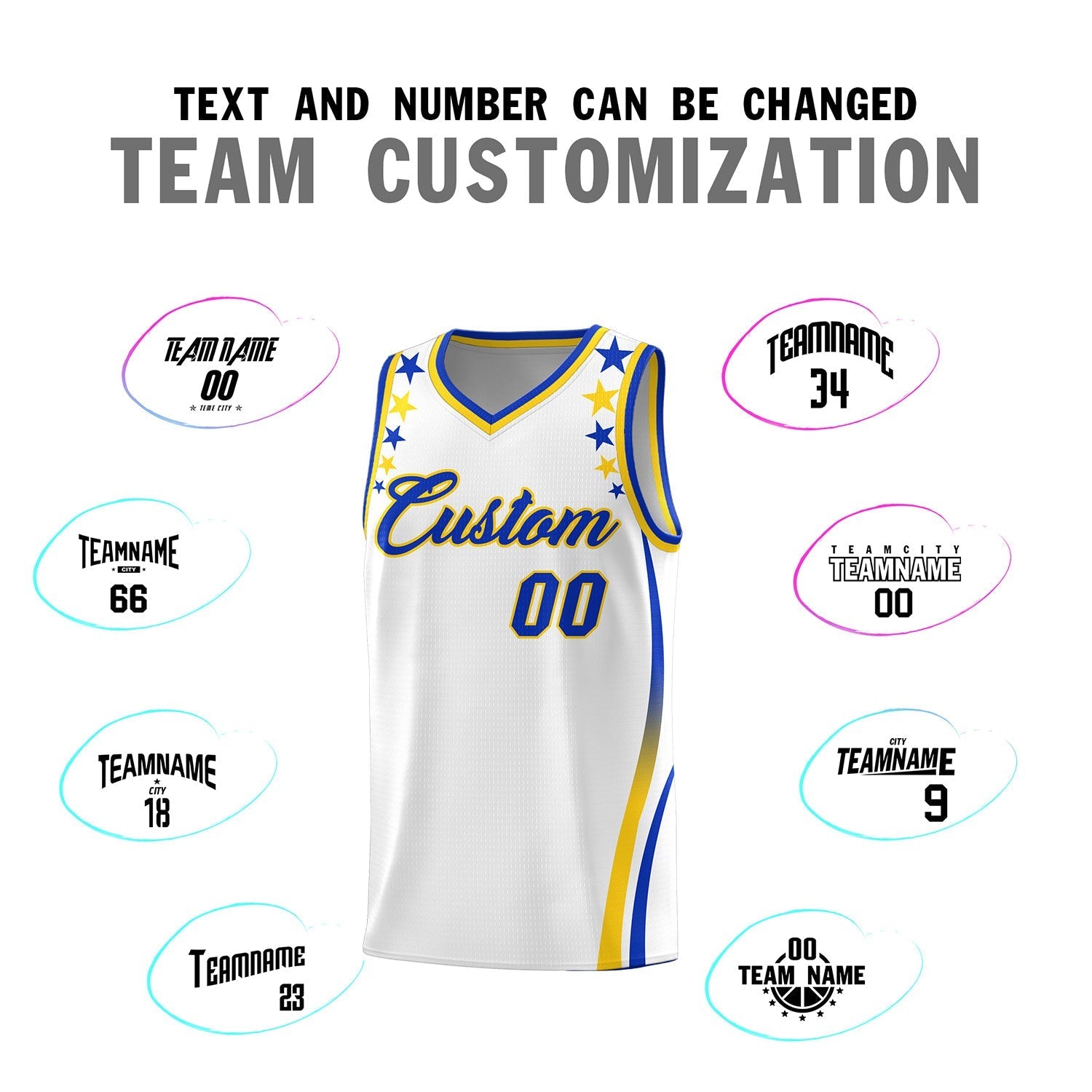 Custom White Shoulders Star Pattern Side Color Block Sports Uniform Basketball Kits